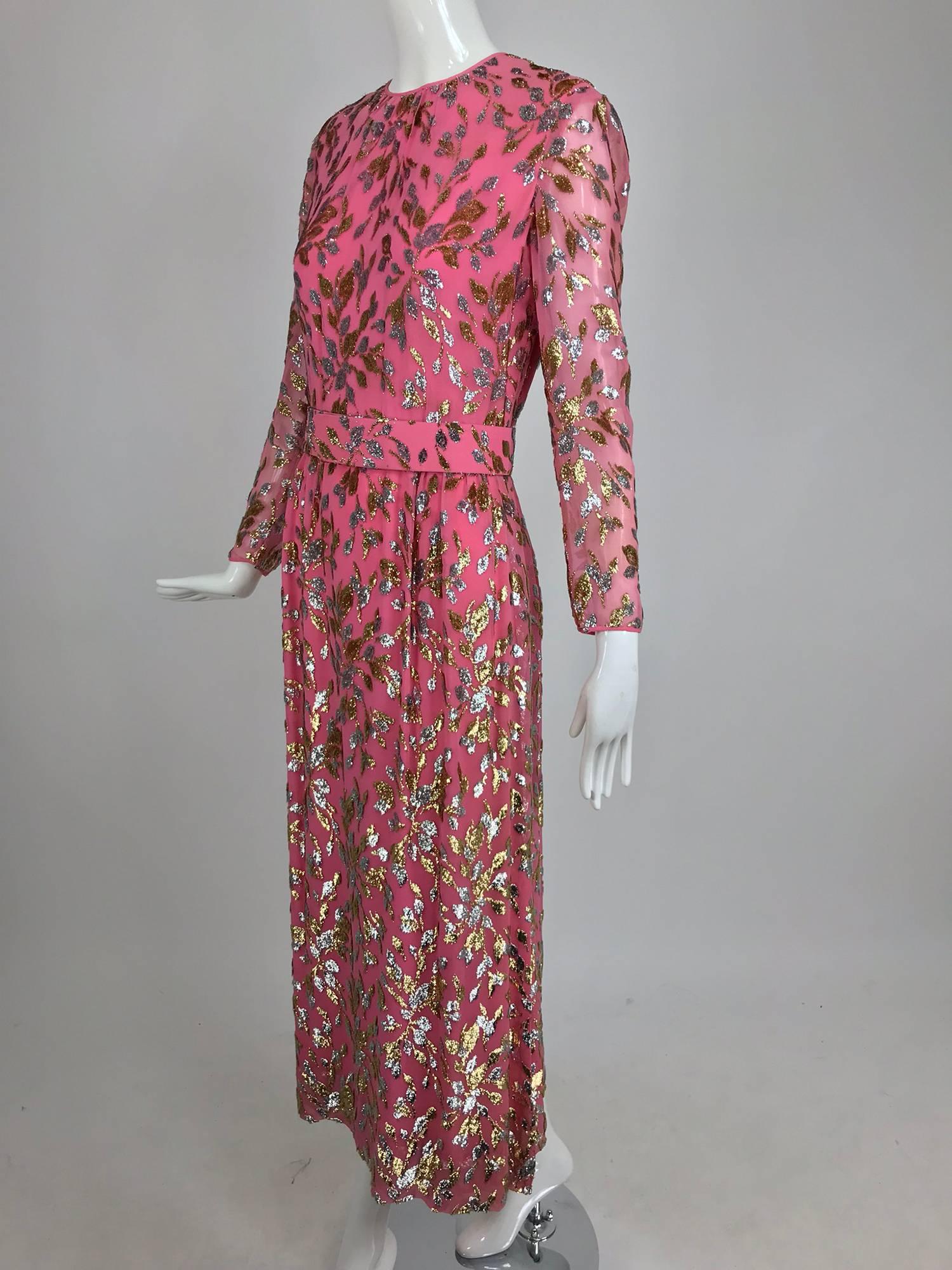 Adele Simpson pink silk metallic devore velvet maxi dress, 1960s 9