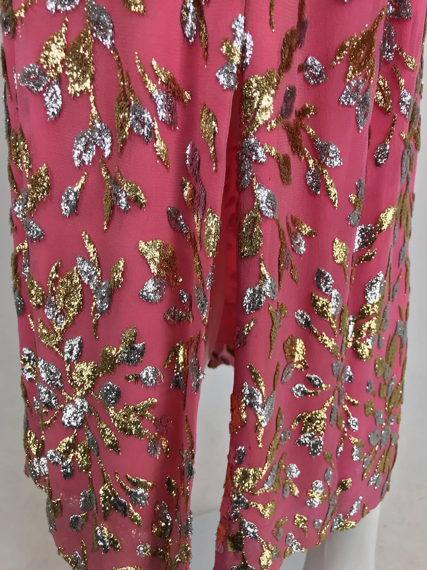 Adele Simpson pink silk metallic devore velvet maxi dress, 1960s 11