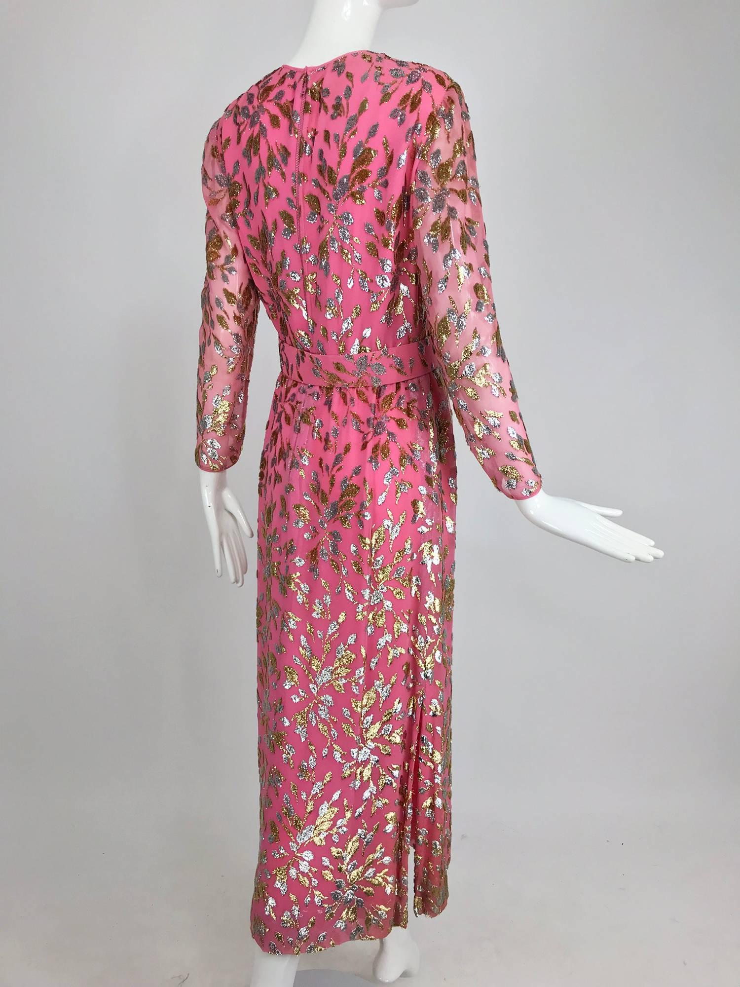 Adele Simpson pink silk metallic devore velvet maxi dress, 1960s 3