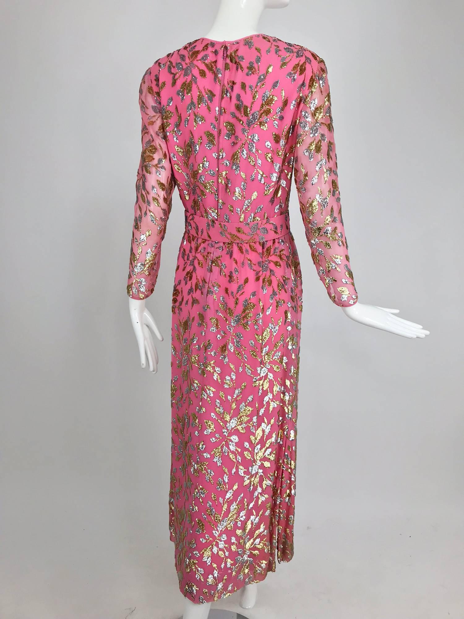 Adele Simpson pink silk metallic devore velvet maxi dress, 1960s 4