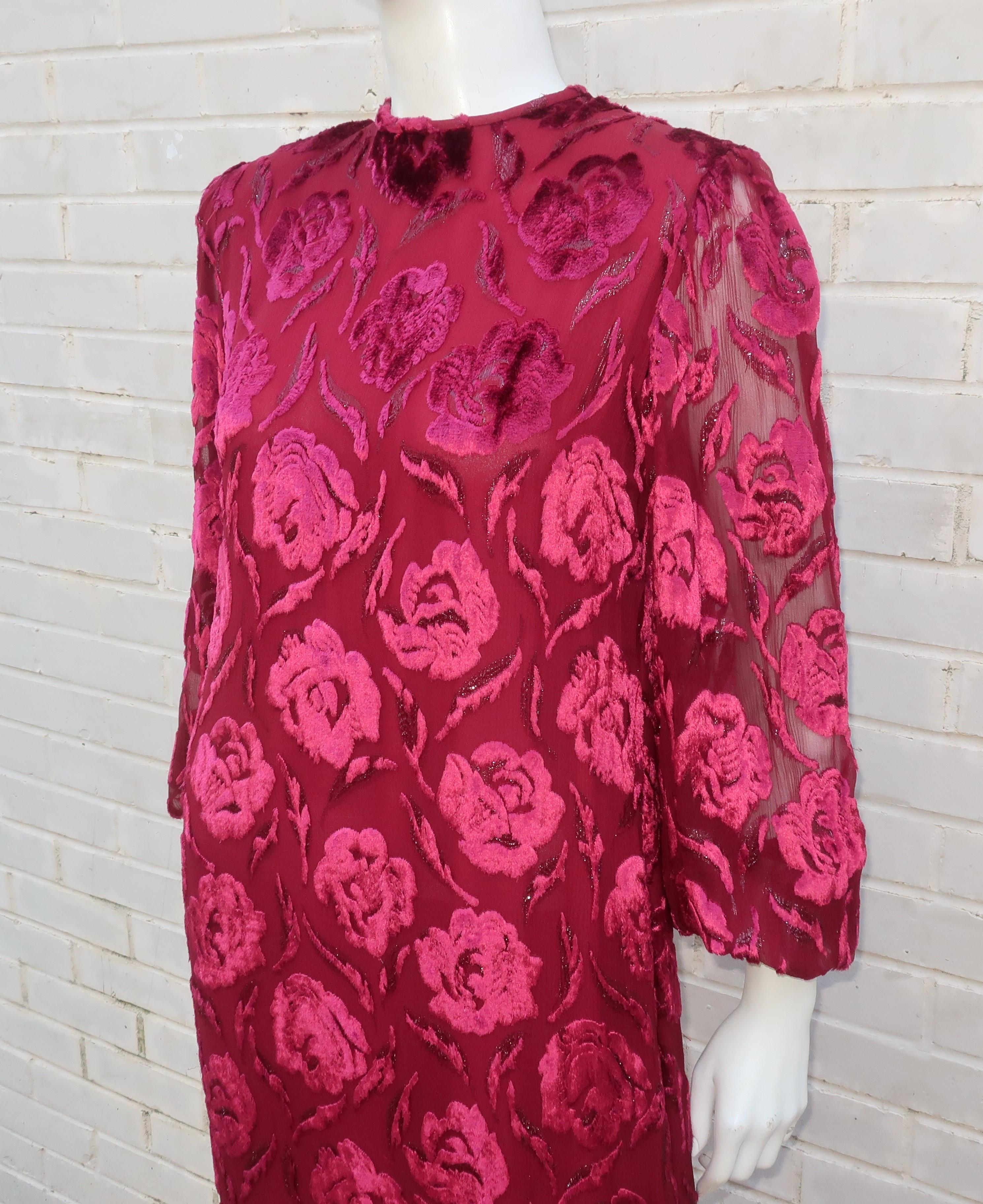 Adele Simpson Ruby Red Silk Cut Velvet Evening Dress, 1980's 2