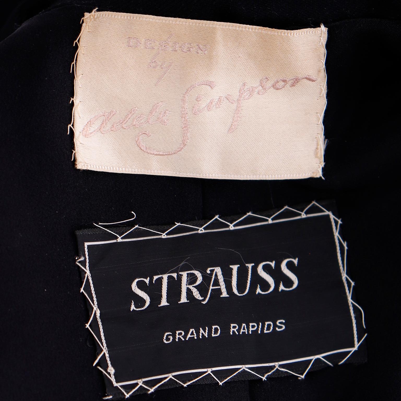 Adele Simpson Vintage 1947/48 - Veste et jupe noire croisées à double boutonnage en vente 7