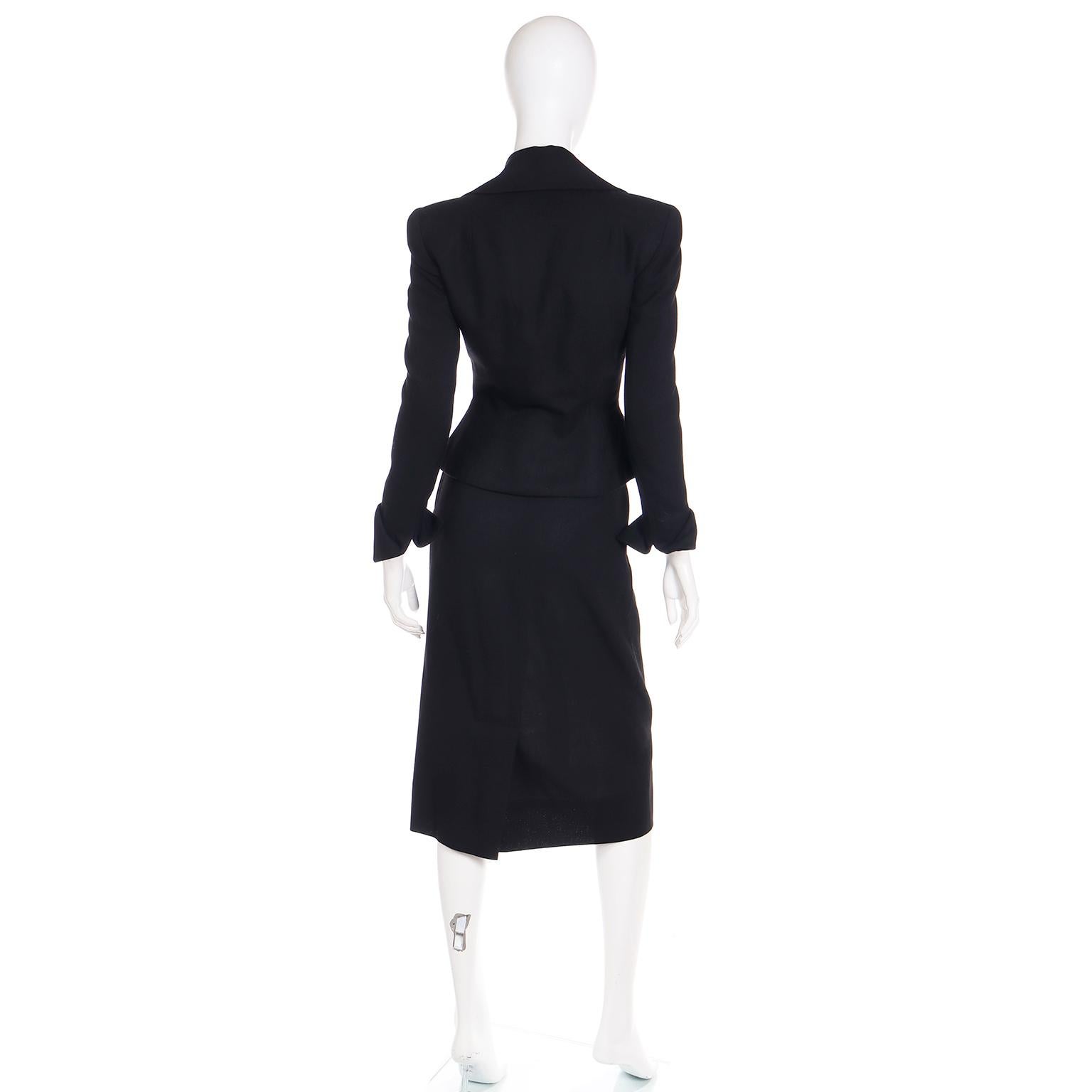 Adele Simpson Vintage 1947/48 Black Double Breasted Cinched Waist Jacket & Skirt For Sale 1
