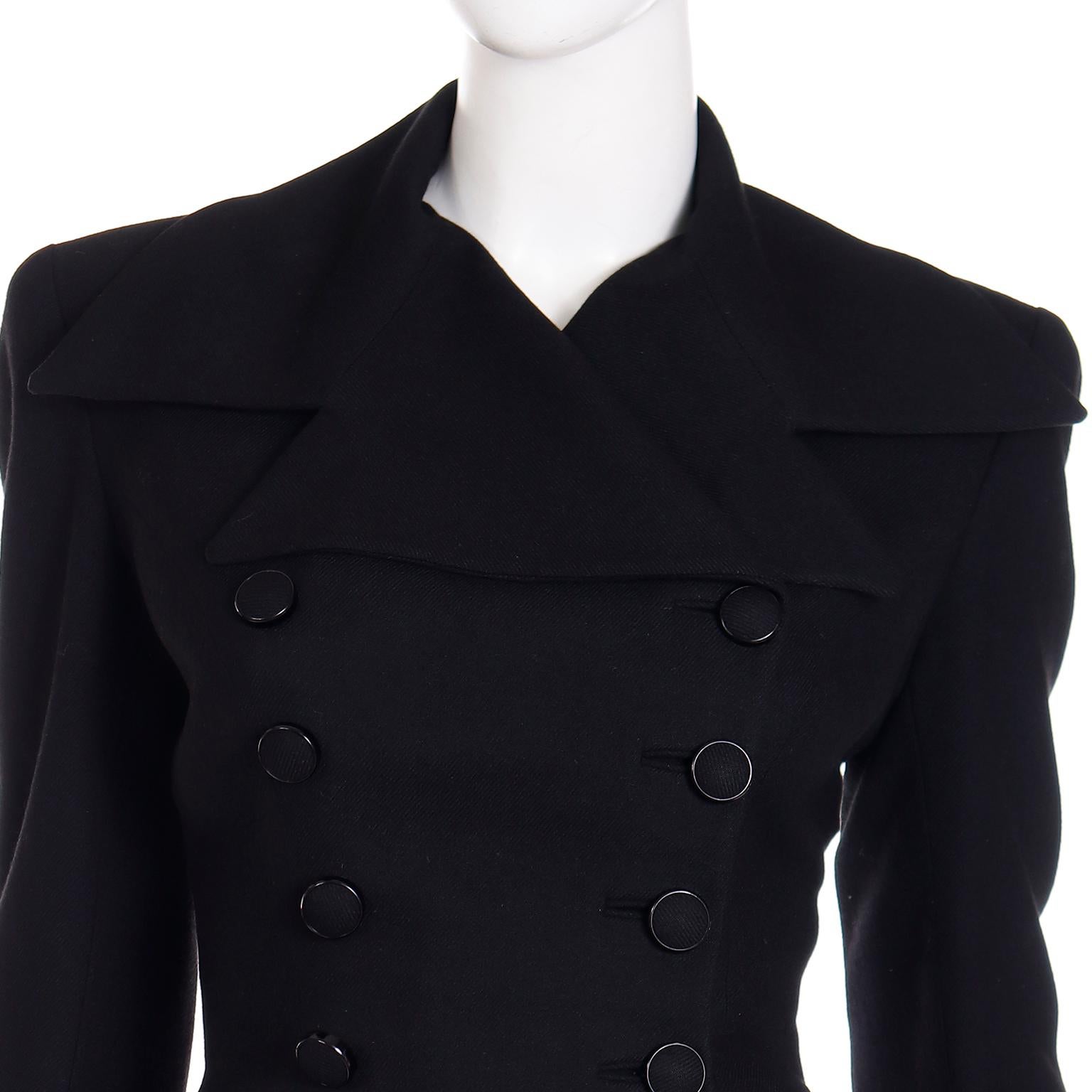 Adele Simpson Vintage 1947/48 Black Double Breasted Cinched Waist Jacket & Skirt For Sale 3