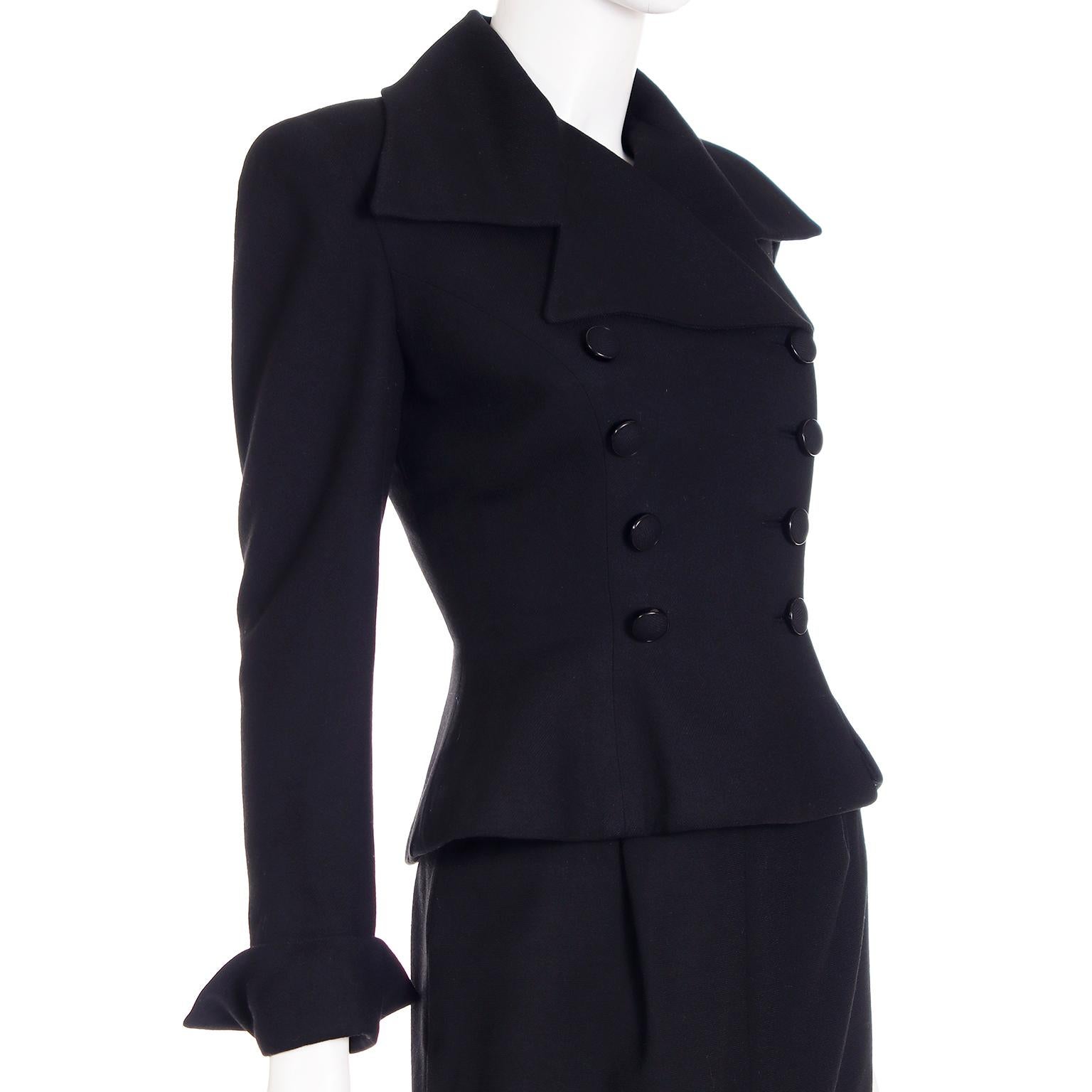 Adele Simpson Vintage 1947/48 Black Double Breasted Cinched Waist Jacket & Skirt For Sale 4