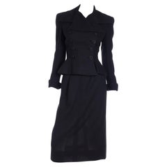 Adele Simpson Vintage 1947/48 Black Double Breasted Cinched Waist Jacket & Skirt