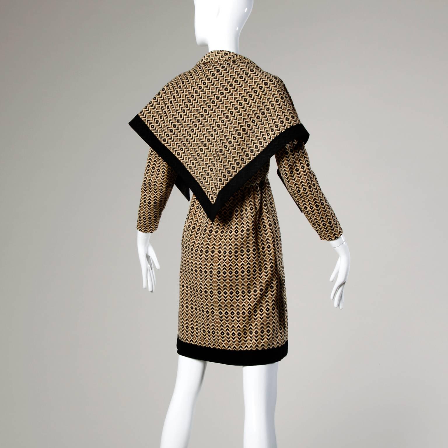 Adele Simpson Vintage 1960s Geometric Wool Dress + Scarf Set 2-Piece Ensemble For Sale 4
