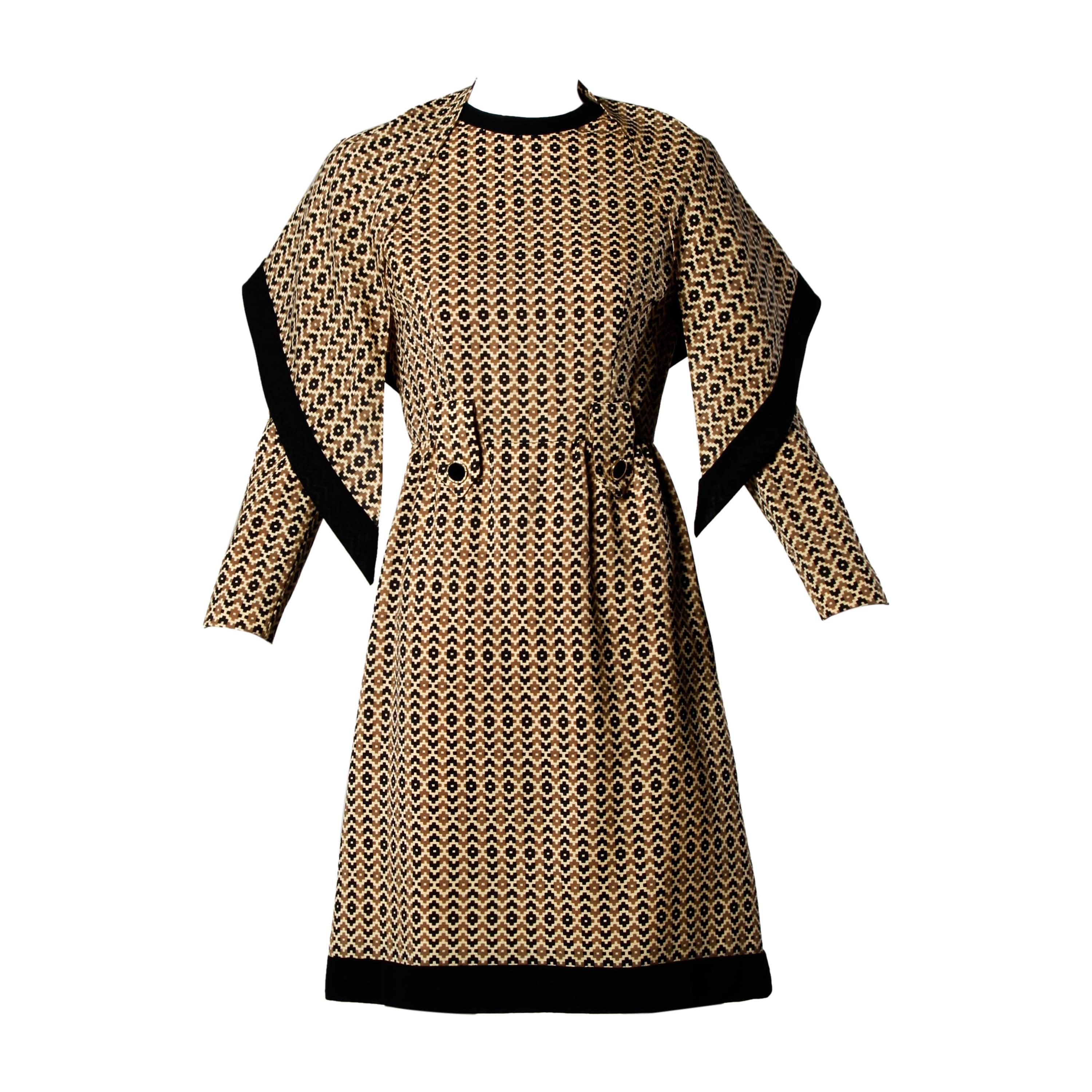 Adele Simpson Vintage 1960s Geometric Wool Dress + Scarf Set 2-Piece Ensemble For Sale