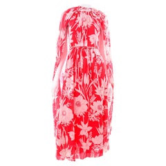 Adele Simpson Vintage 1970s Dress & Cape in Red & White Cotton Floral Print