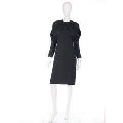 Adele Simpson Vintage Black Crepe Dress With Dramatic Satin Drape
