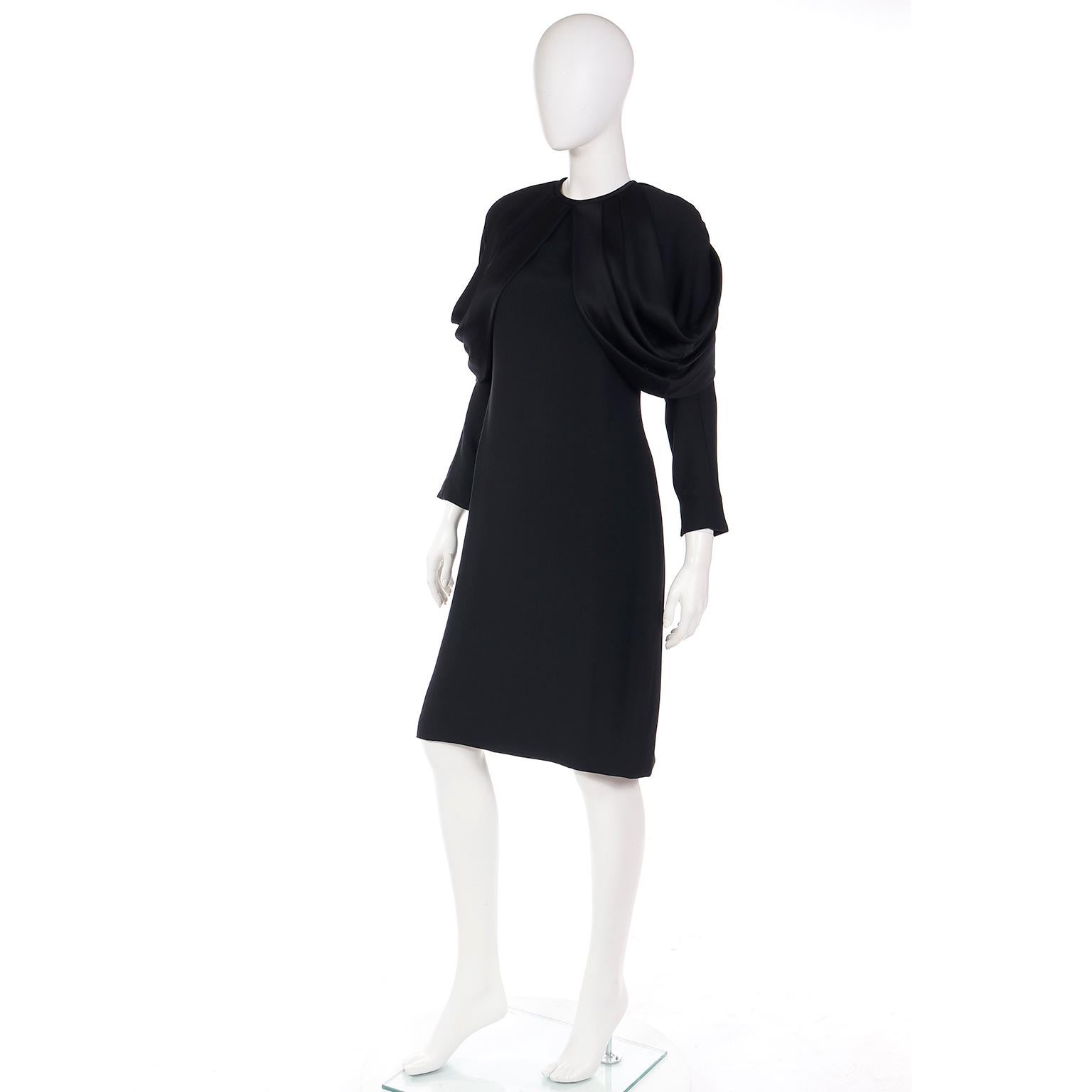 Adele Simpson Vintage Black Crepe Dress With Dramatic Satin Drape For Sale 1