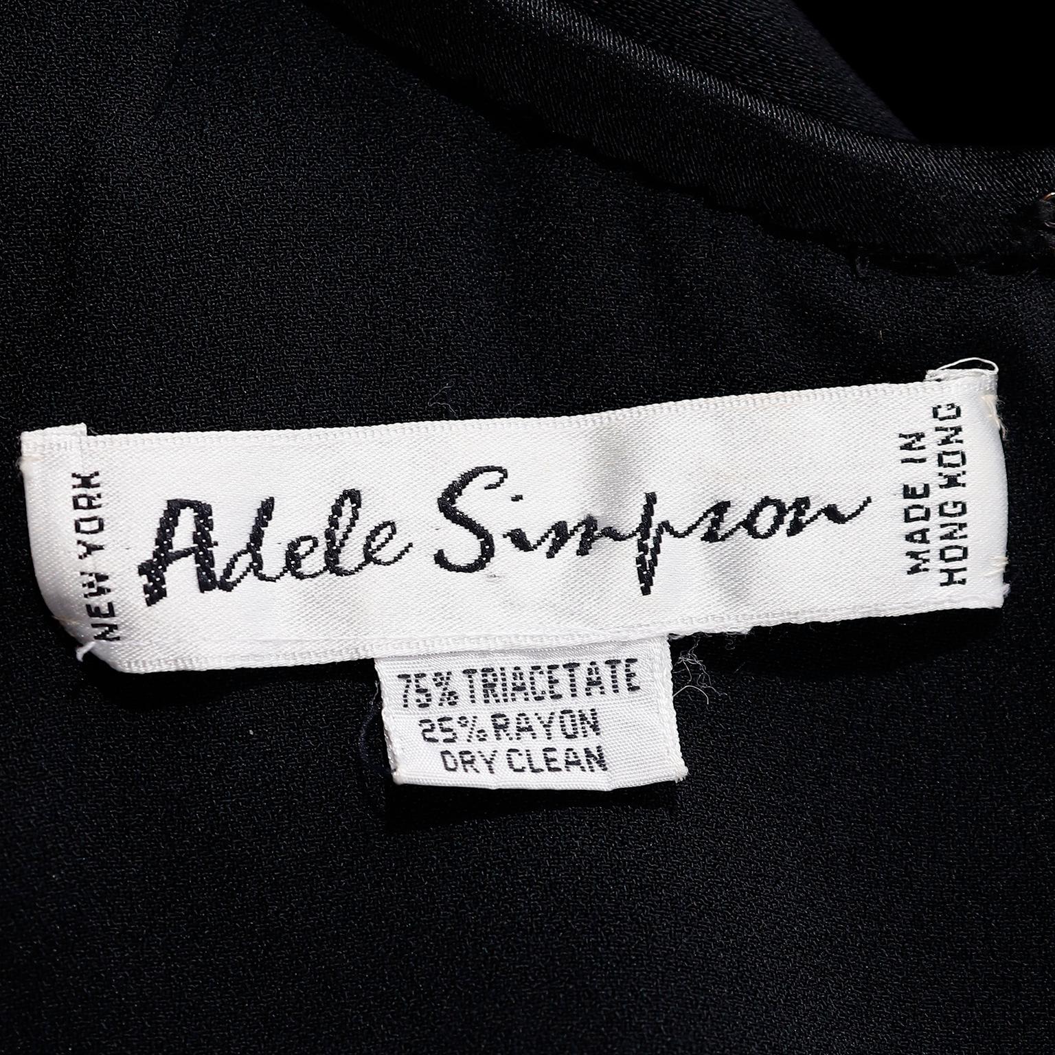 Schwarzes Vintage-Kleid aus Krepp von Adele Simpson mit dramatischer Satin-Zeichnung im Angebot 4