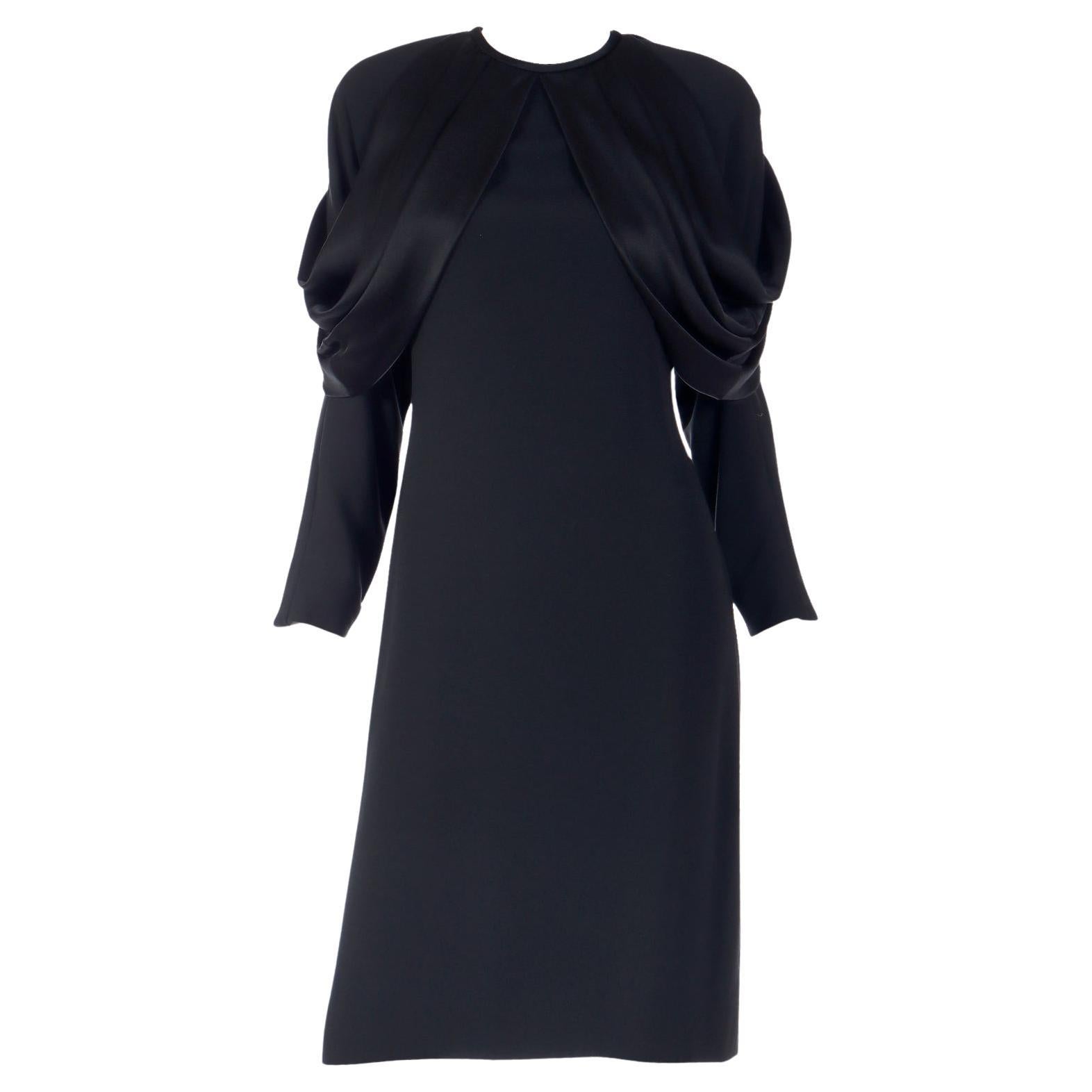 Adele Simpson Vintage Black Crepe Dress With Dramatic Satin Drape