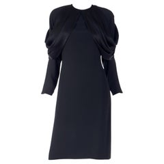 Adele Simpson Vintage Black Crepe Dress With Dramatic Satin Drape Adele Simpson Vintage Black Crepe Dress With Dramatic Satin Drape