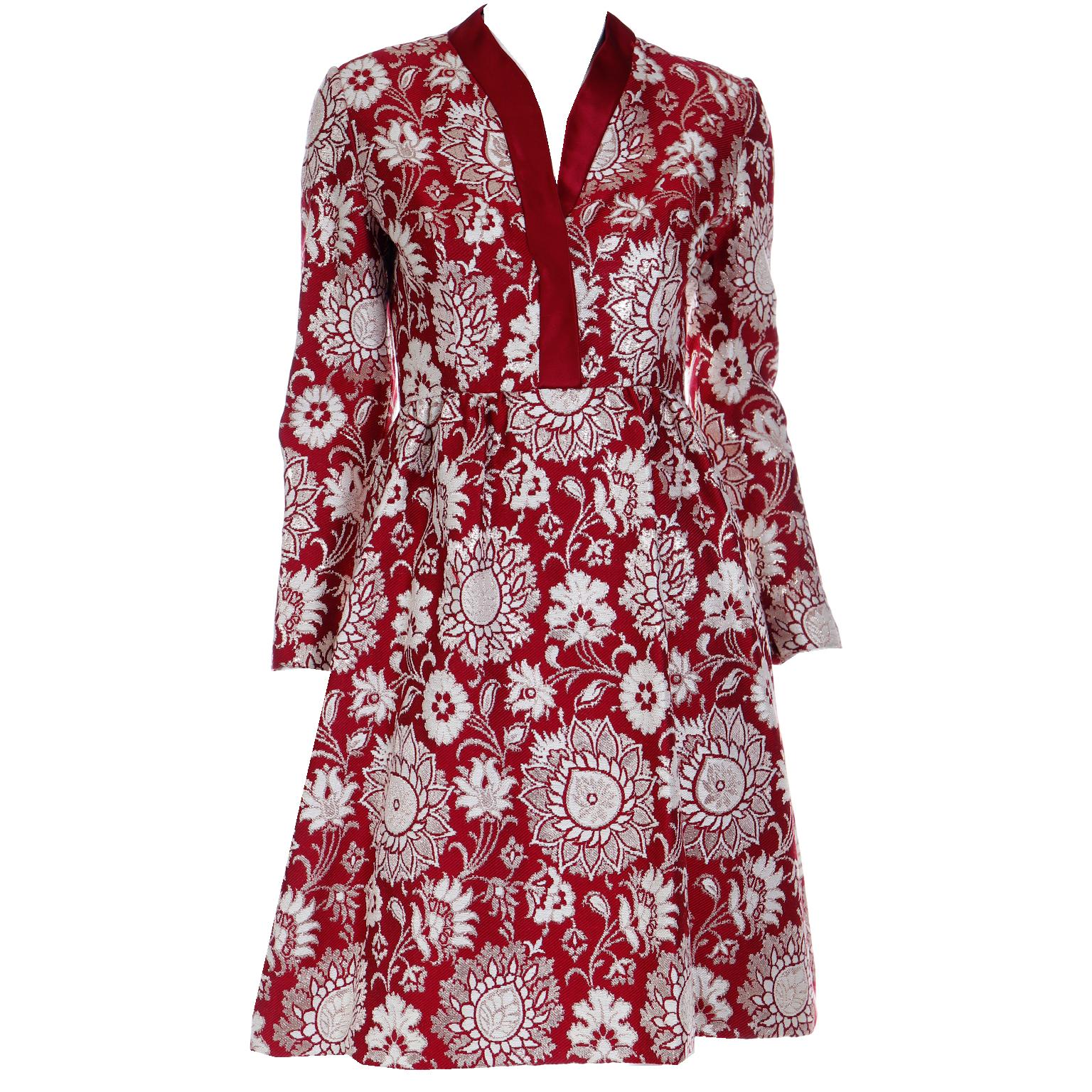 Adele Simpson Vintage Burgundy Jacquard Evening Dress 4