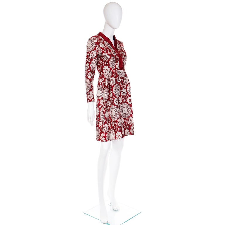 Adele Simpson Vintage Burgundy Jacquard Evening Dress In Excellent Condition For Sale In Portland, OR