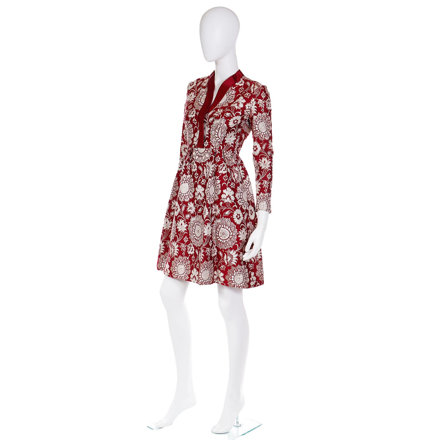 Adele Simpson Vintage Burgundy Jacquard Evening Dress In Excellent Condition In Portland, OR