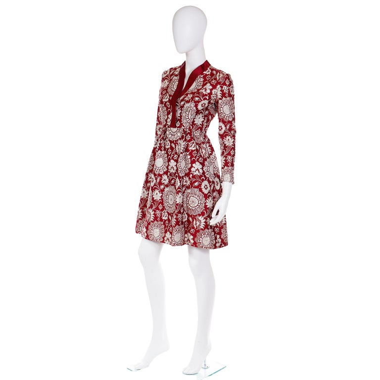Adele Simpson Vintage Burgundy Jacquard Evening Dress For Sale 1