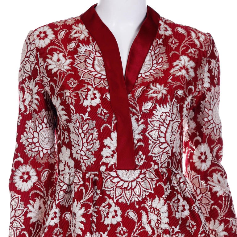 Adele Simpson Vintage Burgundy Jacquard Evening Dress For Sale 3