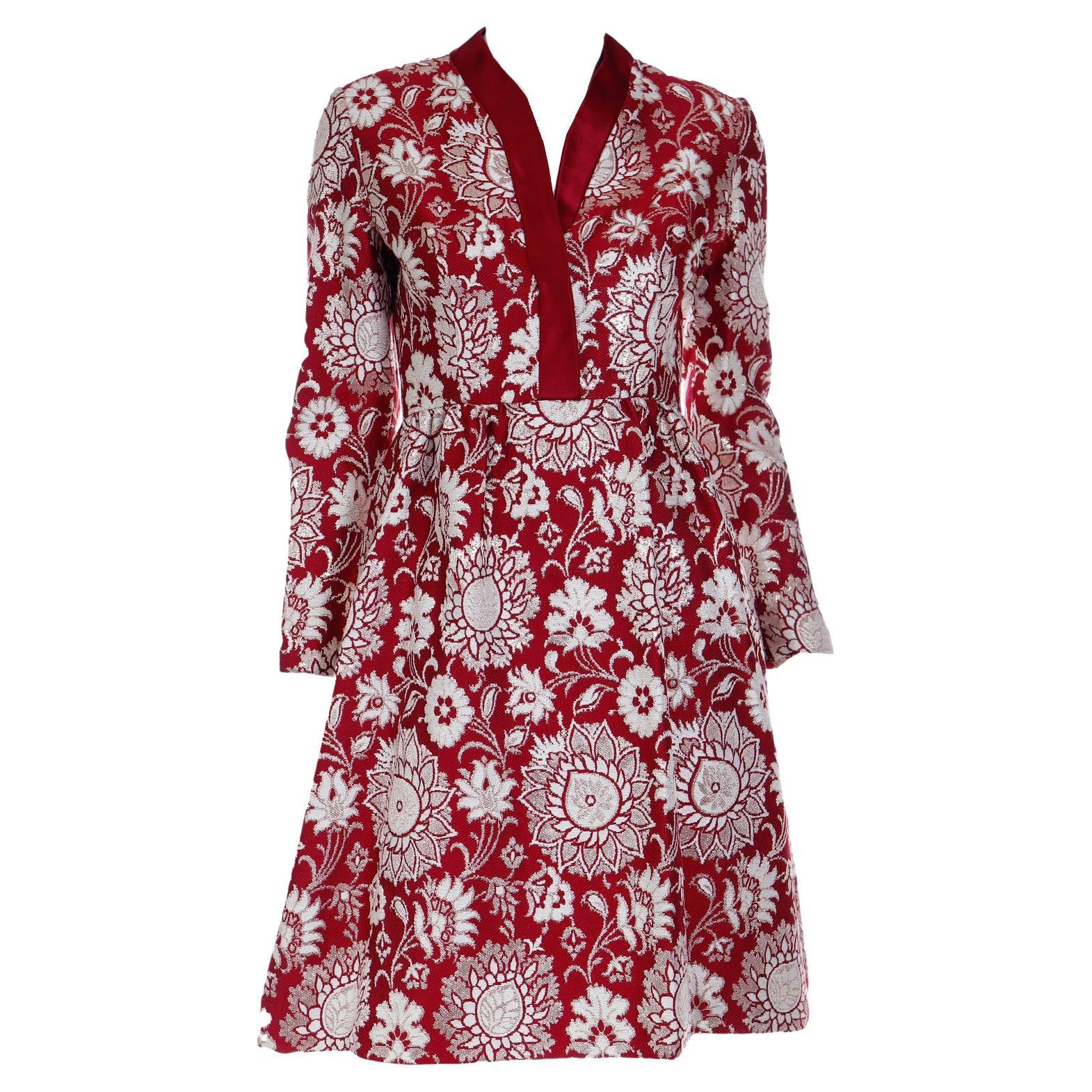 Adele Simpson Vintage Burgundy Jacquard Evening Dress