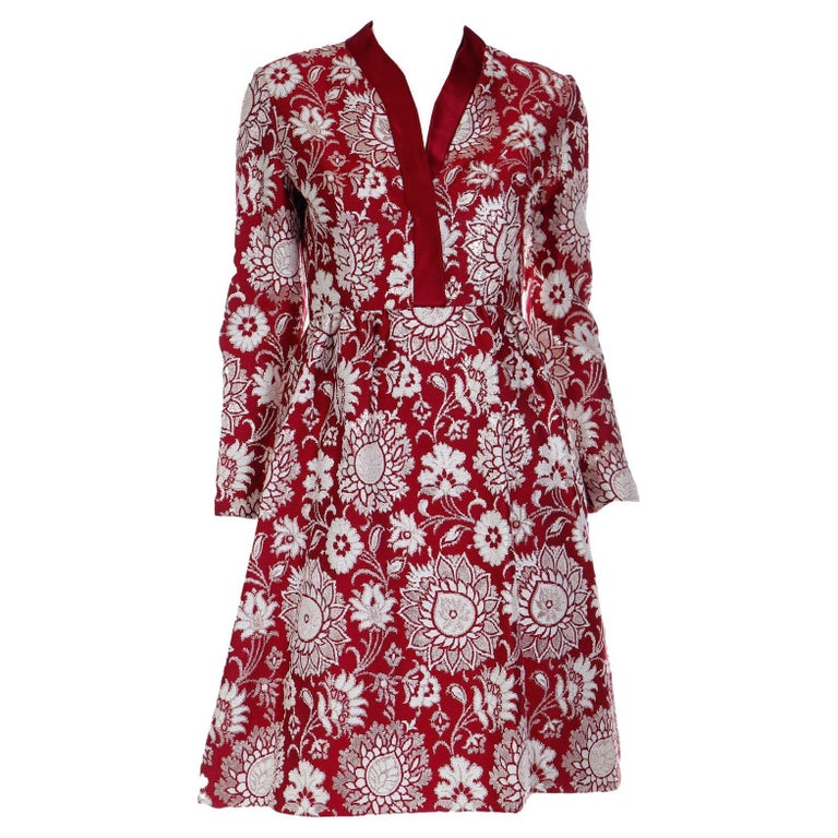 Adele Simpson Vintage Burgundy Jacquard Evening Dress For Sale