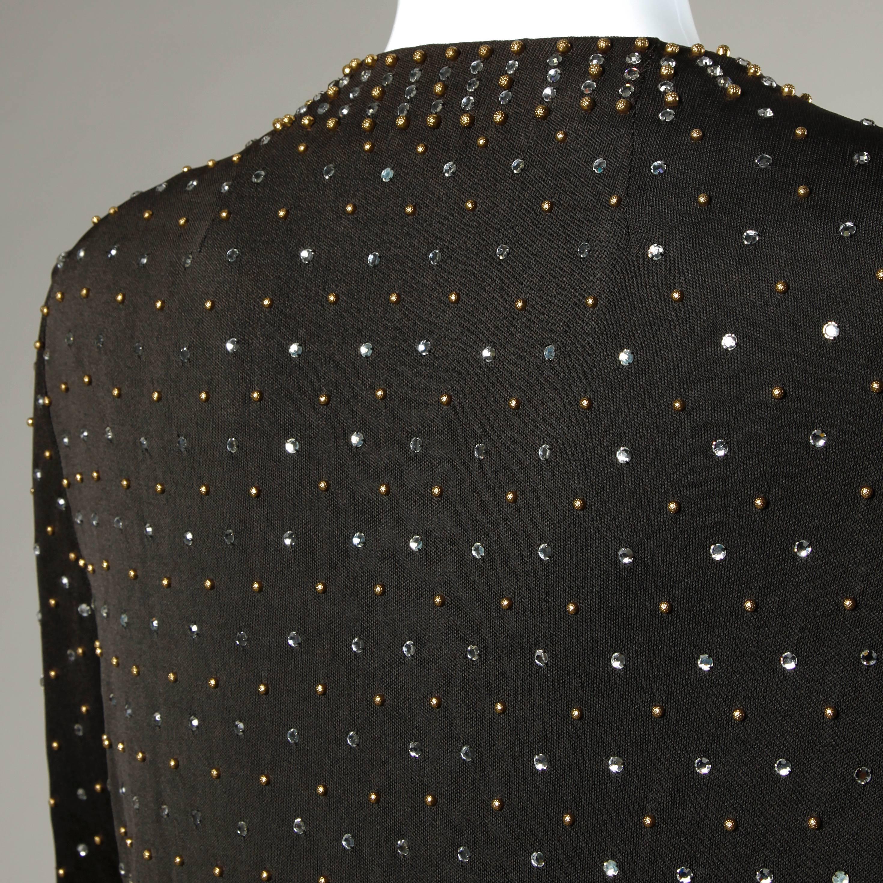Women's Adele Simpson Vintage Crystal Rhinestone + Beaded Silk Jersey Jacket For Sale