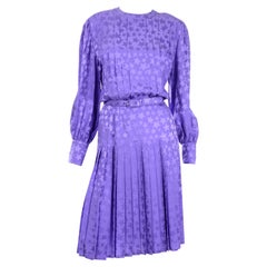 Adele Simpson Vintage lila Seide Star Print 1980er Jahre Kleid mit Gürtel