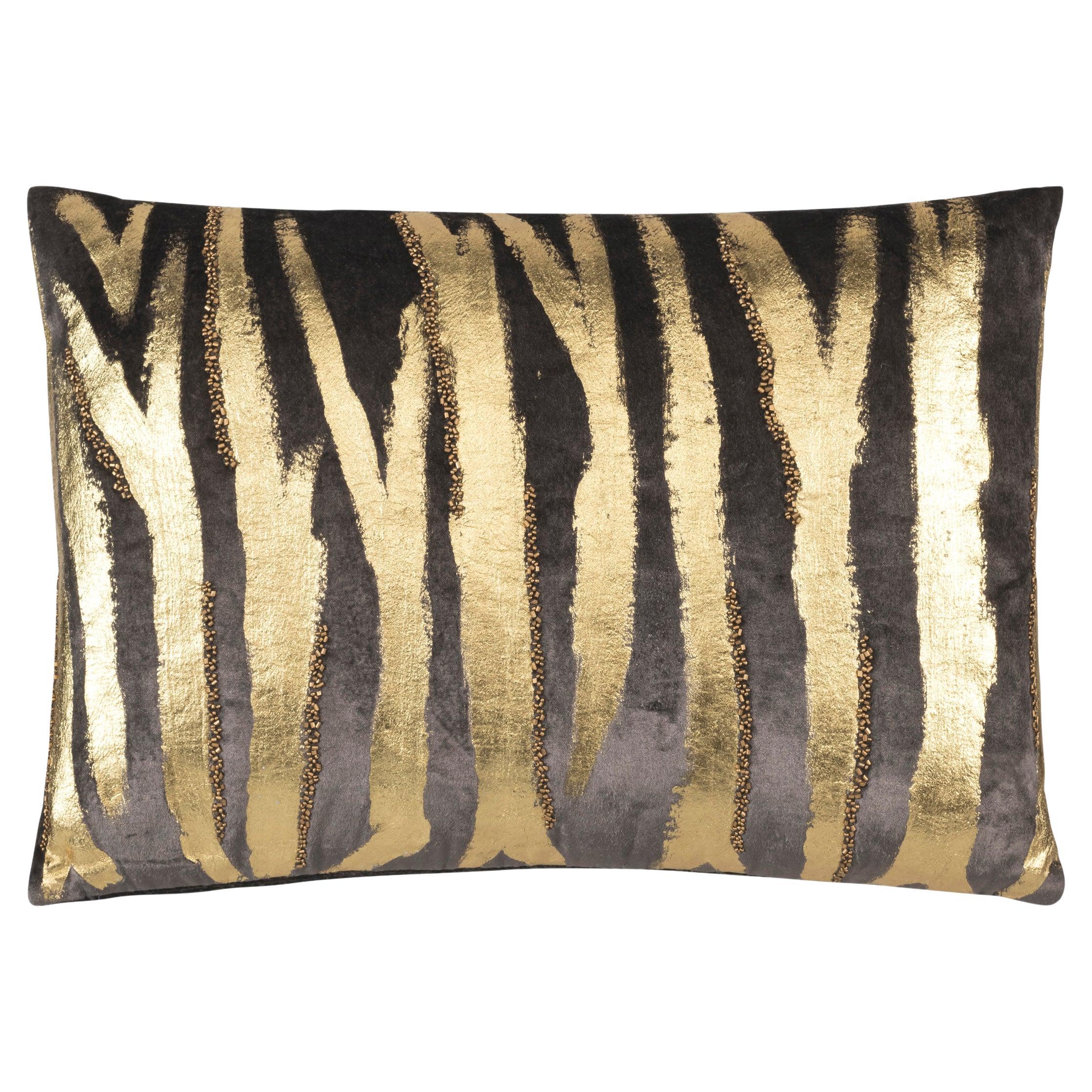 Adele Charcoal Gold Velvet Lumbar Pillow For Sale
