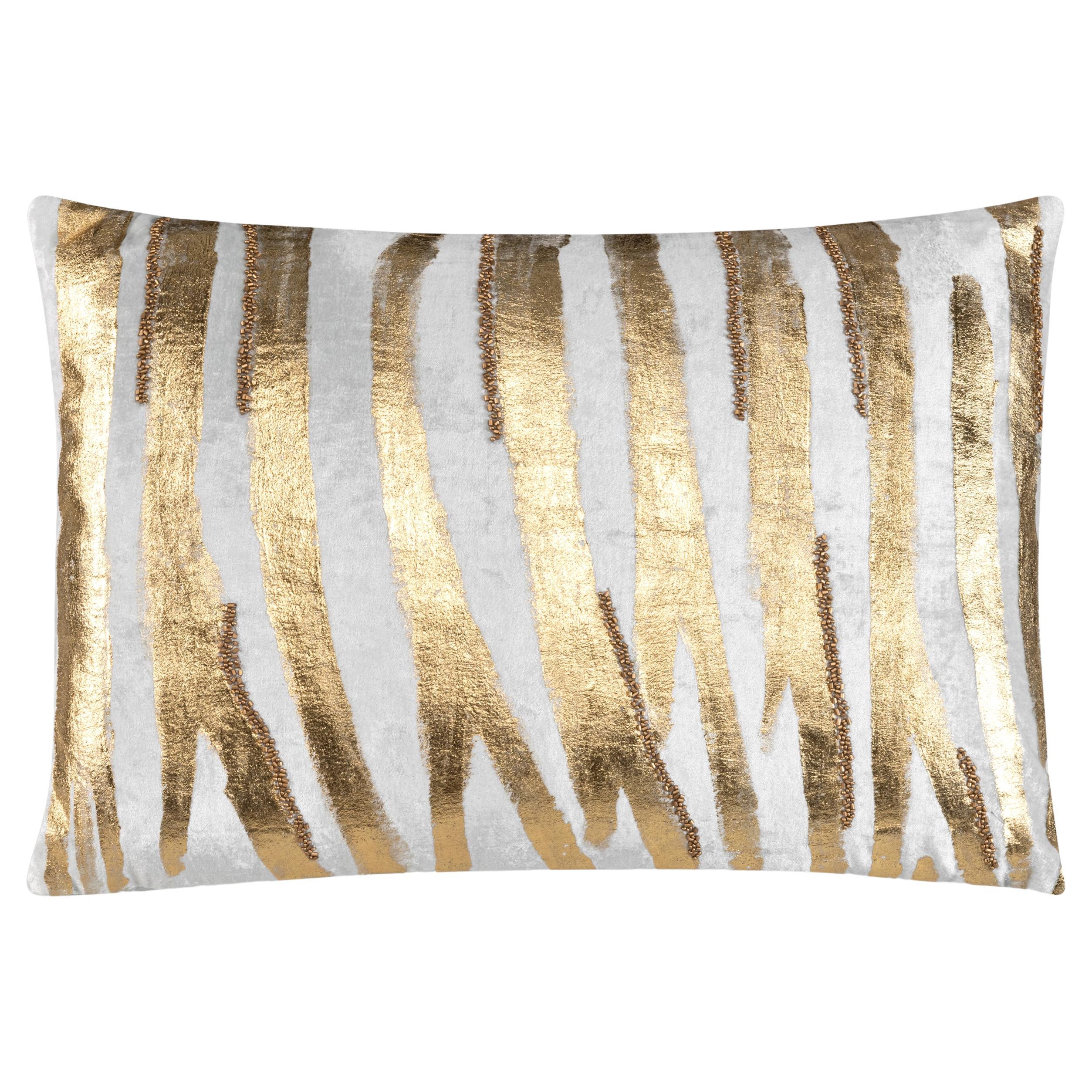 Adele Aqua Gold Velvet Lumbar Pillow For Sale