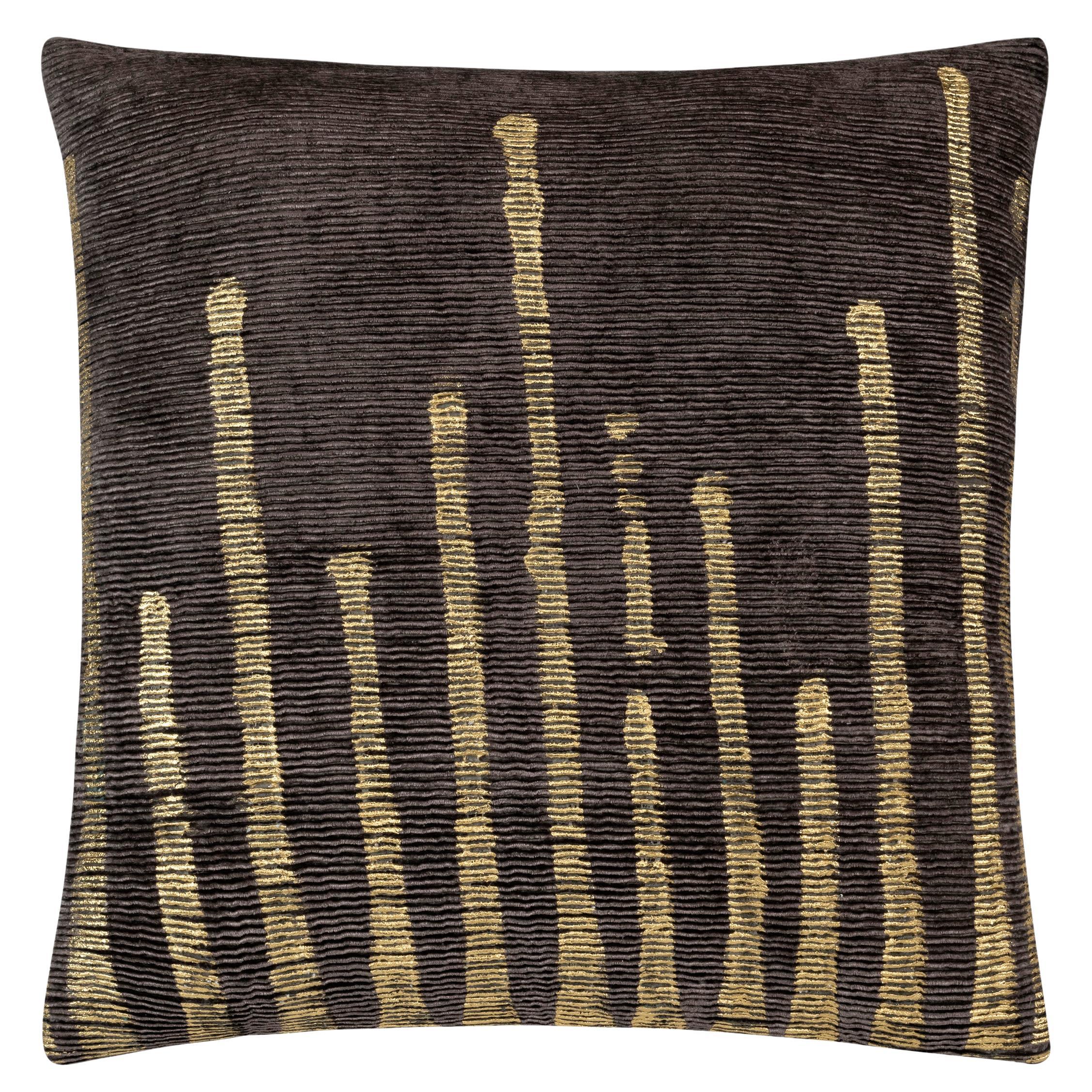 Adele Charcoal Gold Velvet Pillow For Sale