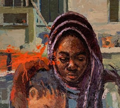 Sans titre -21e siècle, contemporain, portrait figuratif, empâtement, africain