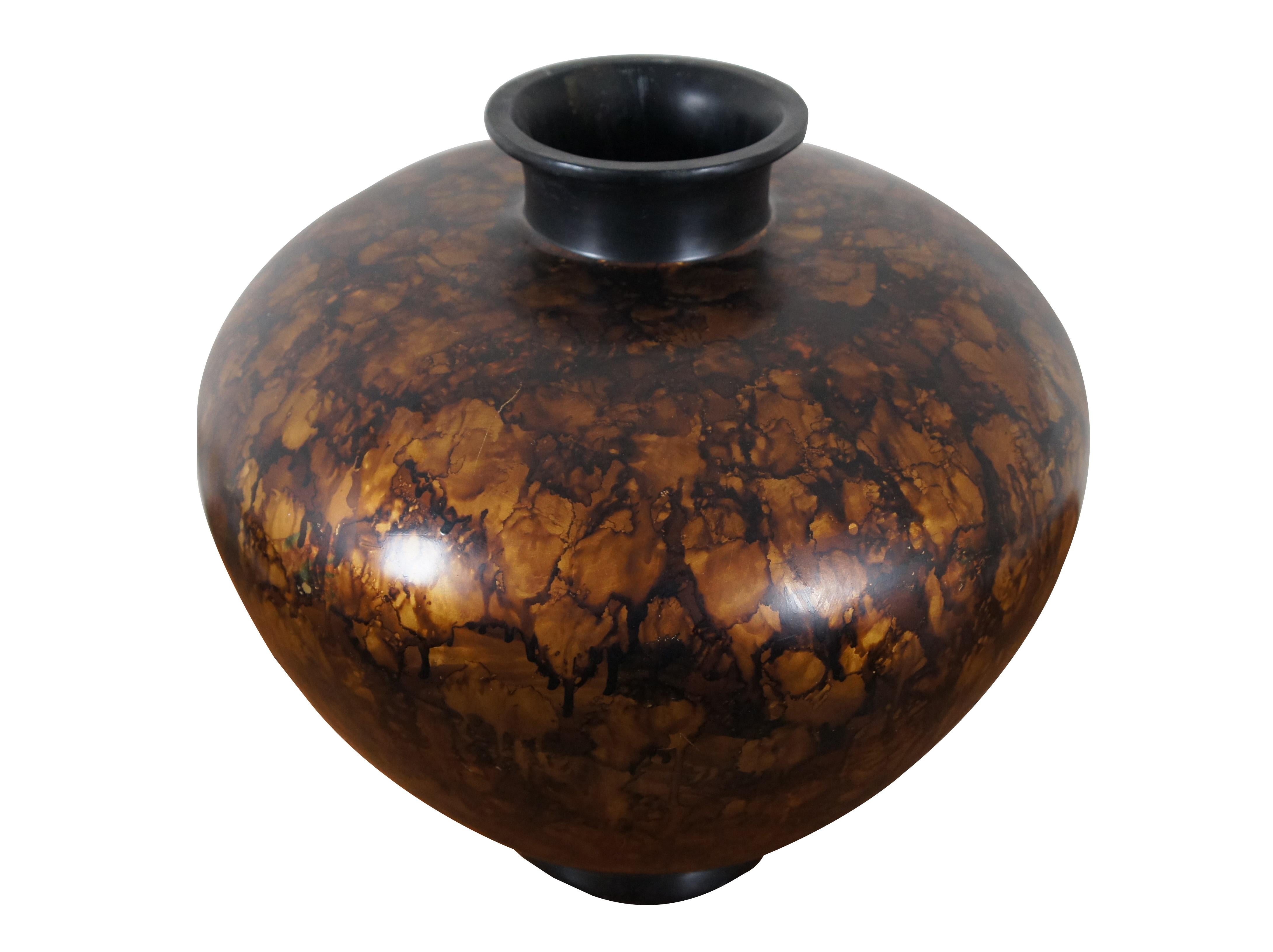 Modern Adelina Mottled Marbled Gold Amber Brown Bulbous Vase Urn Centerpiece 20