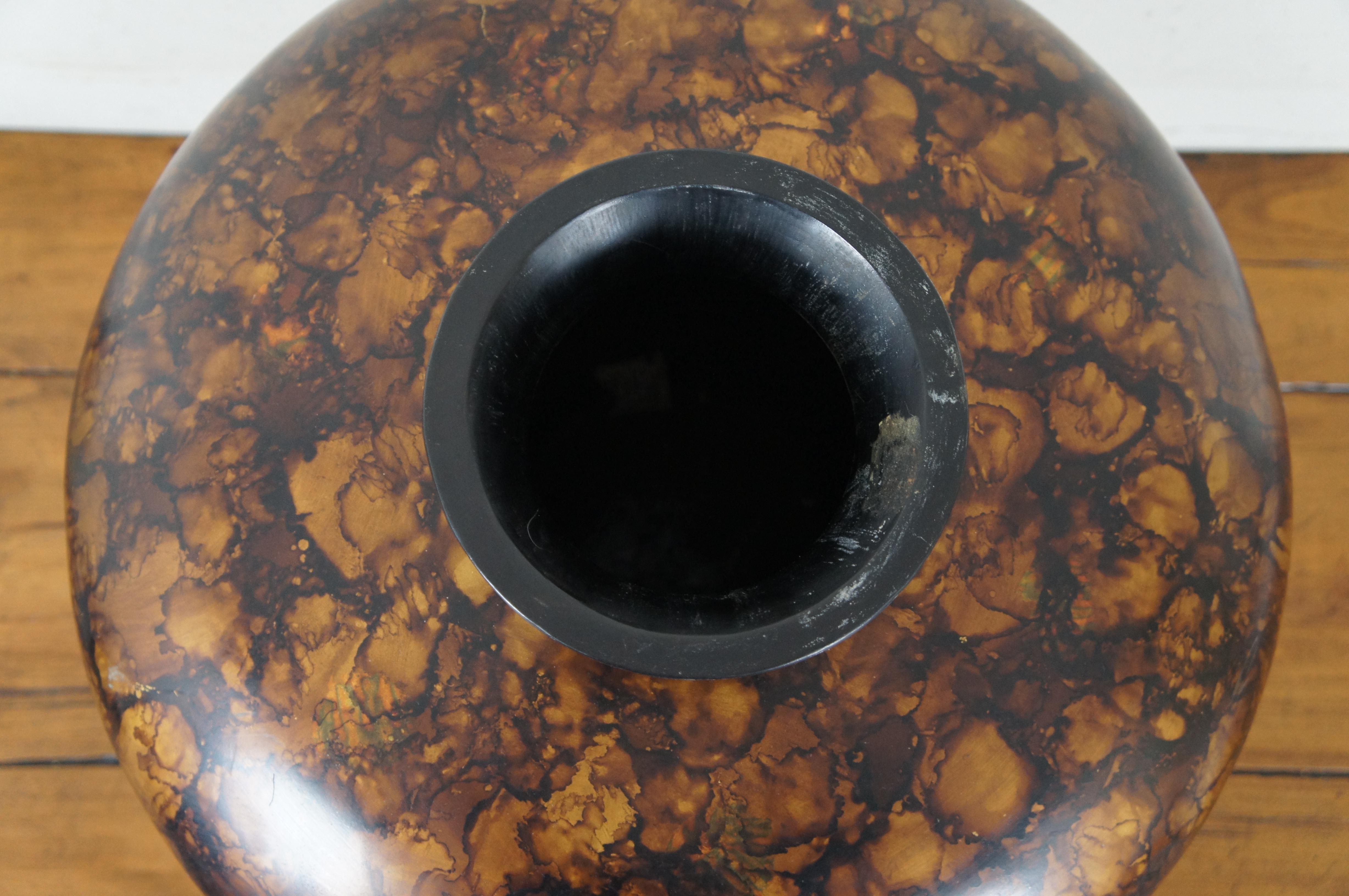 Adelina Mottled Marbled Gold Amber Brown Bulbous Vase Urn Centerpiece 20