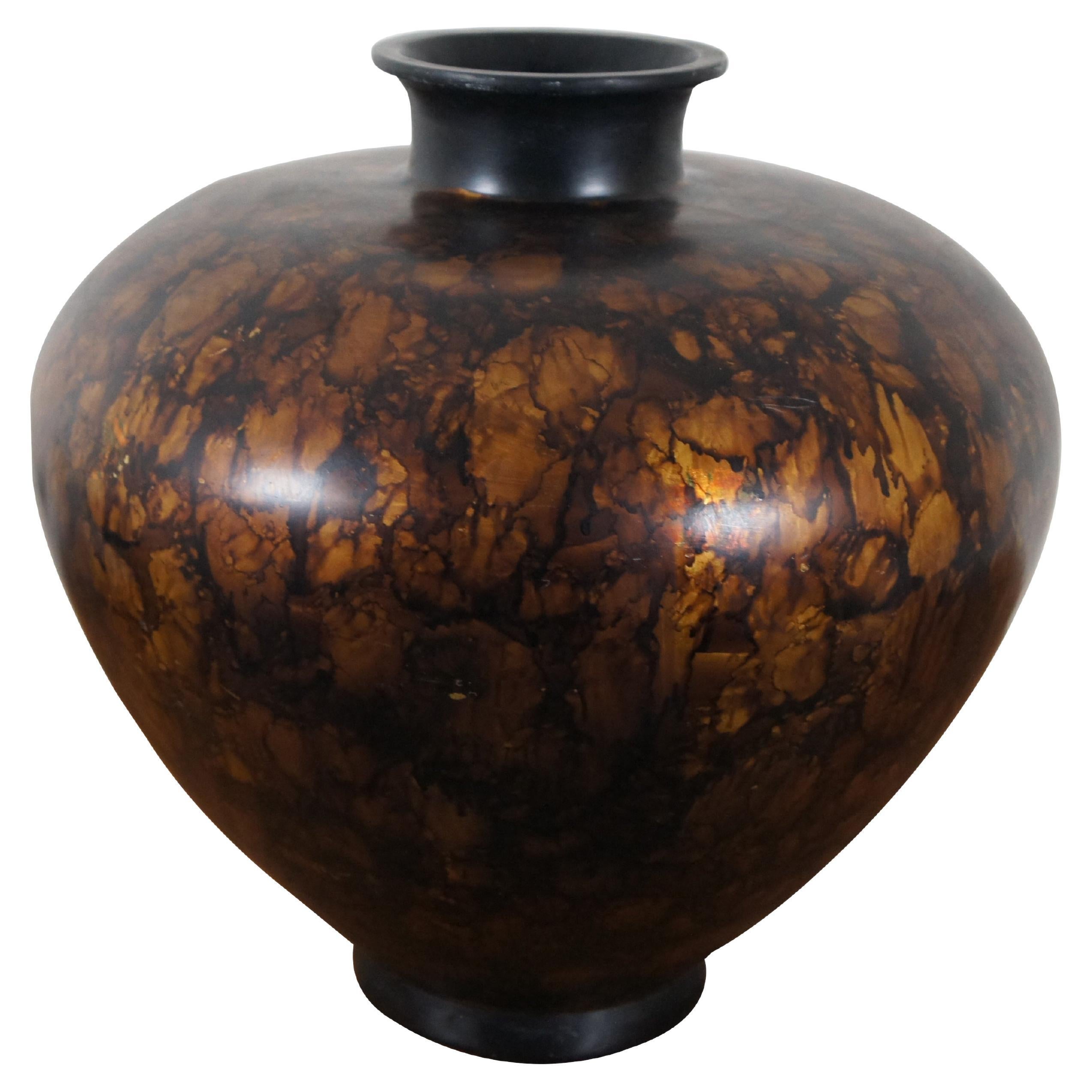 Adelina Mottled Marbled Gold Amber Brown Bulbous Vase Urn Centerpiece 20" For Sale