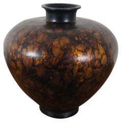Retro Adelina Mottled Marbled Gold Amber Brown Bulbous Vase Urn Centerpiece 20"
