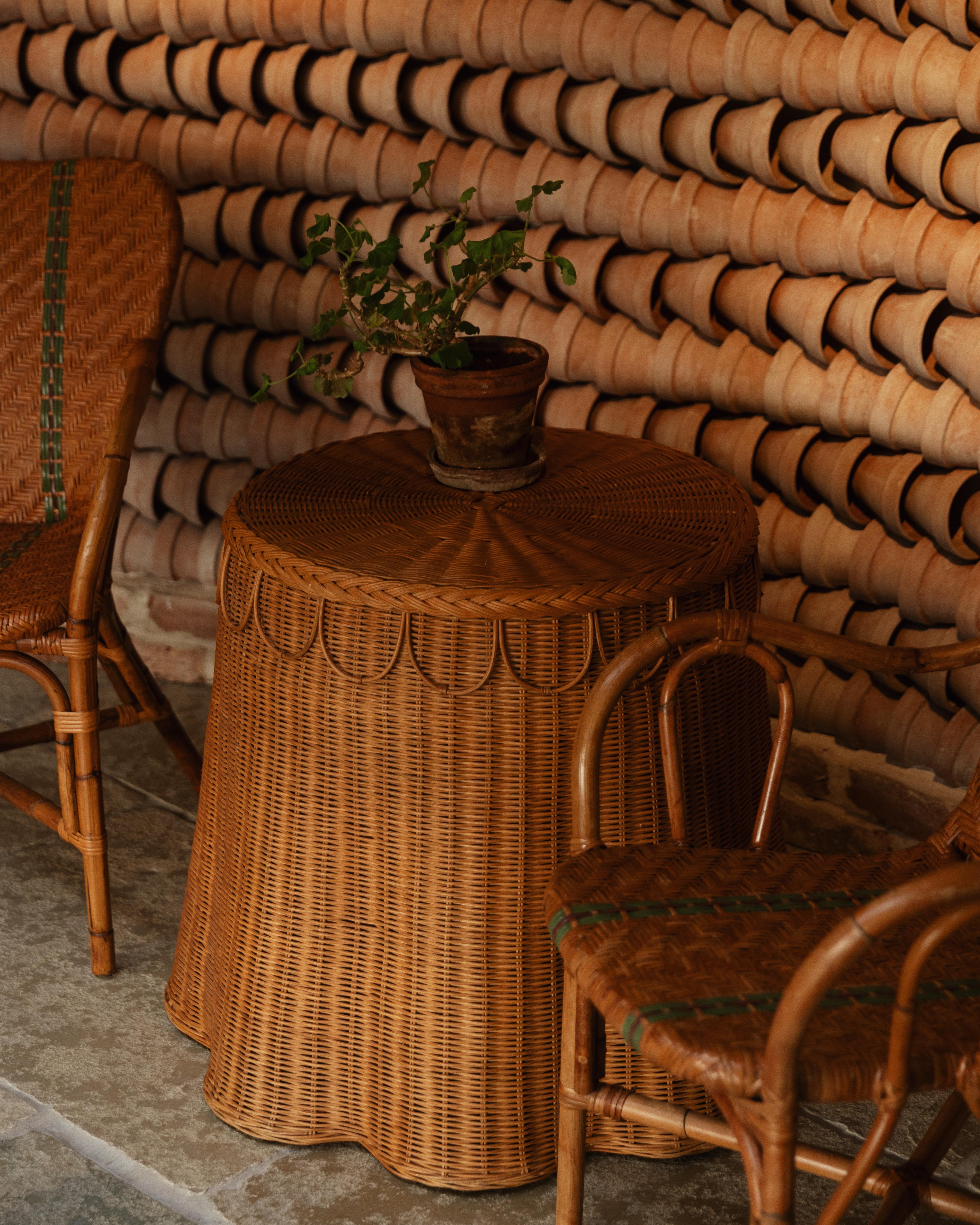 Contemporary Adeline Side Table in Natural Honey Rattan, Modern furniture by Louise Roe For Sale