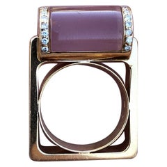 Adelio Rossini 18 Karat Gold Pink Quartz and Diamond Ring 0.30 Carat 18.5g