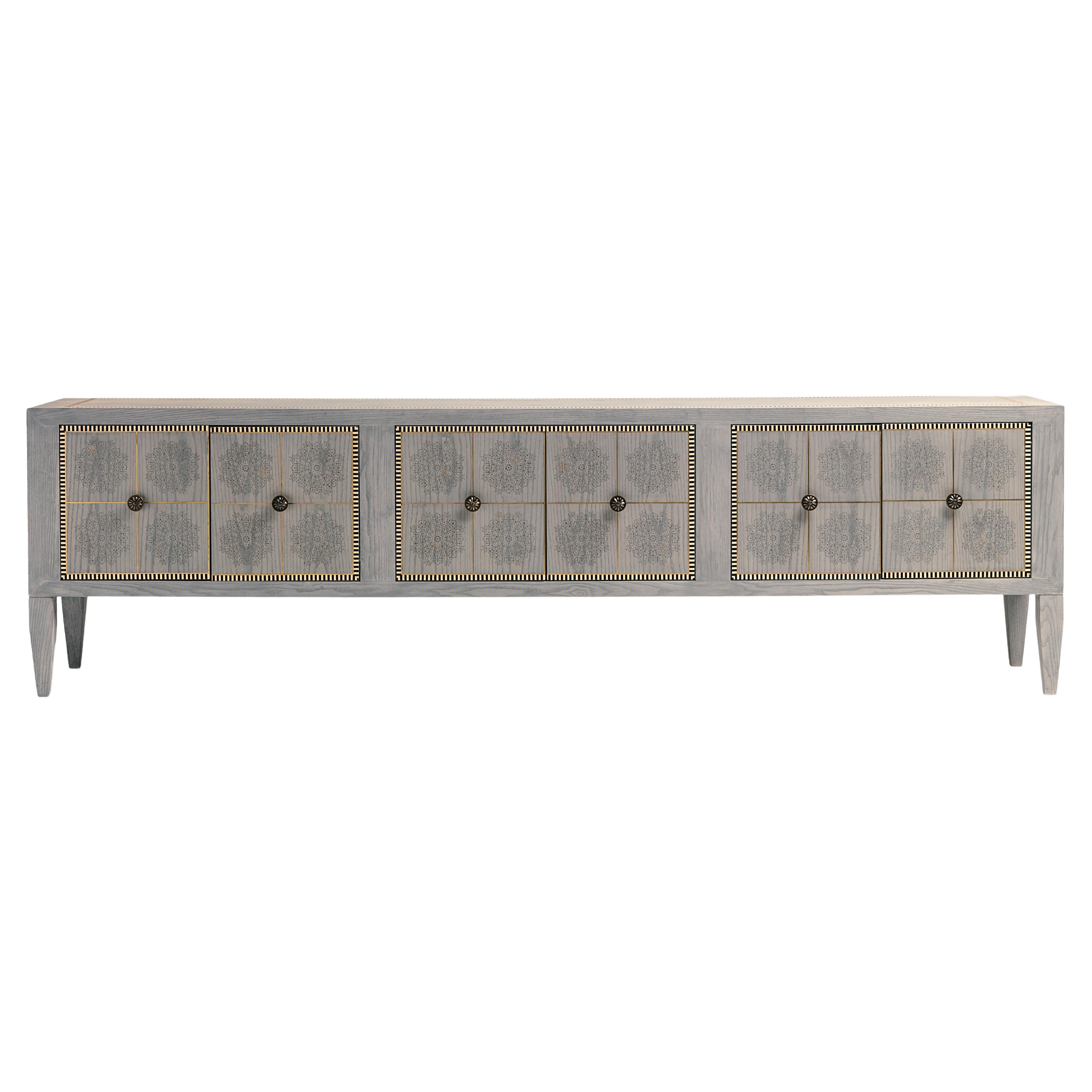 Adelphi Gray Wooden Sideboard with Inlay - Made of Solid Oak