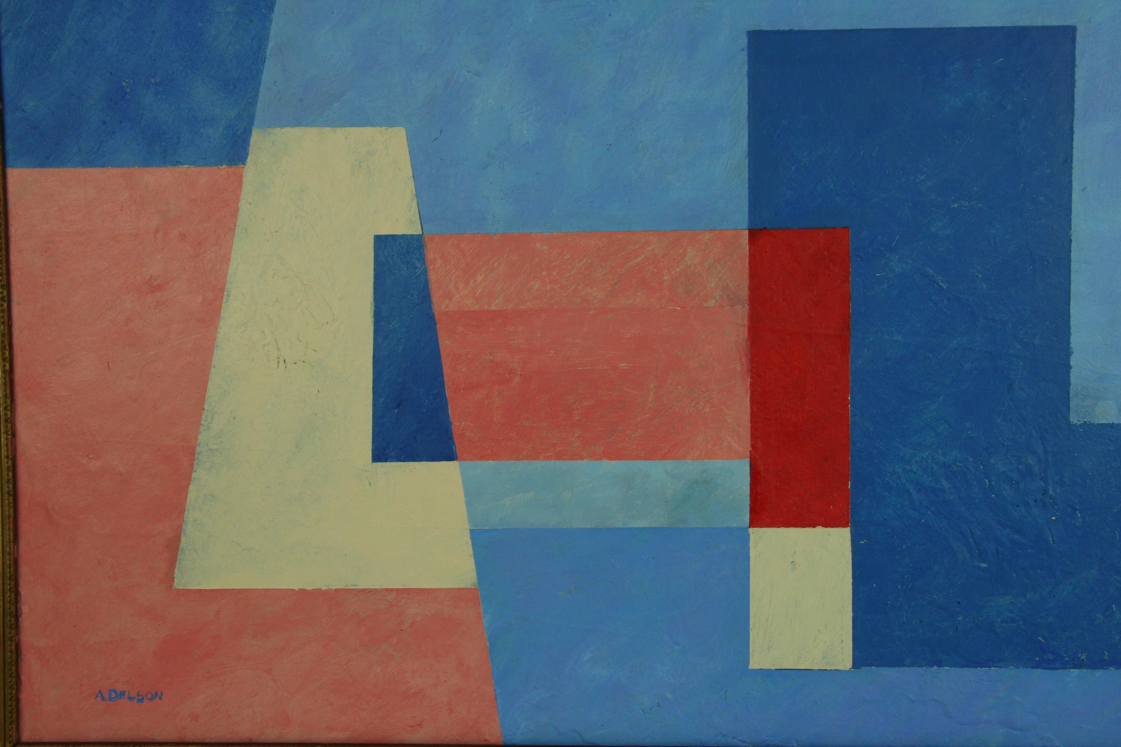 Blue and White Cubic Abstract For Sale 1