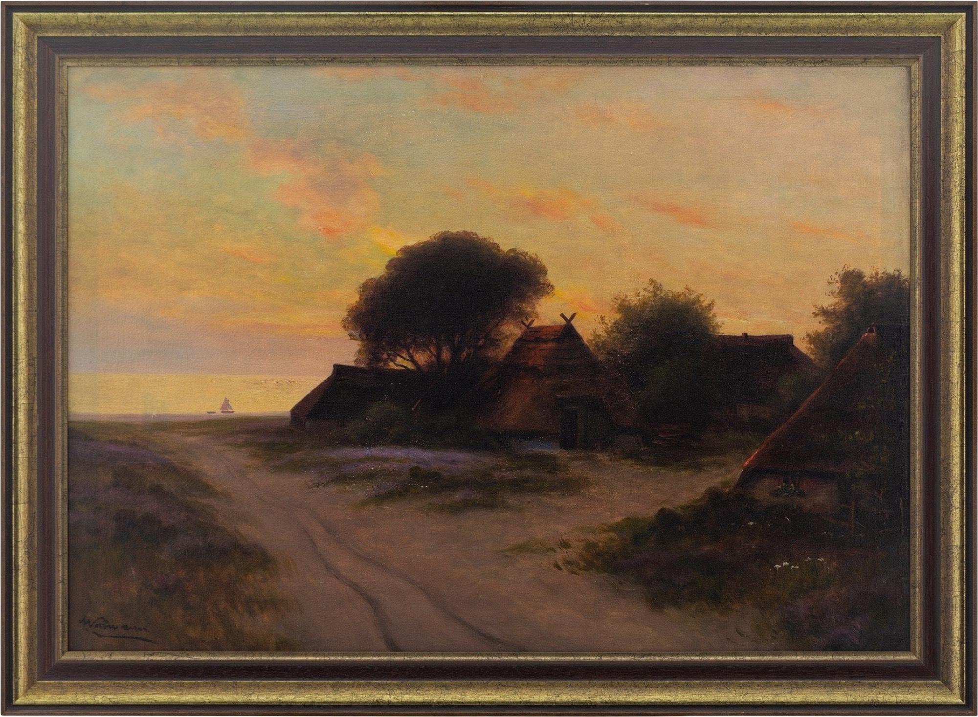 Adelsteen Normann Landscape Painting - Early 20th-Century Coastal Landscape With Beach & Sunset, Oil Painting