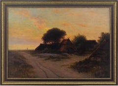 Antique Early 20th-Century Coastal Landscape With Beach & Sunset, Oil Painting