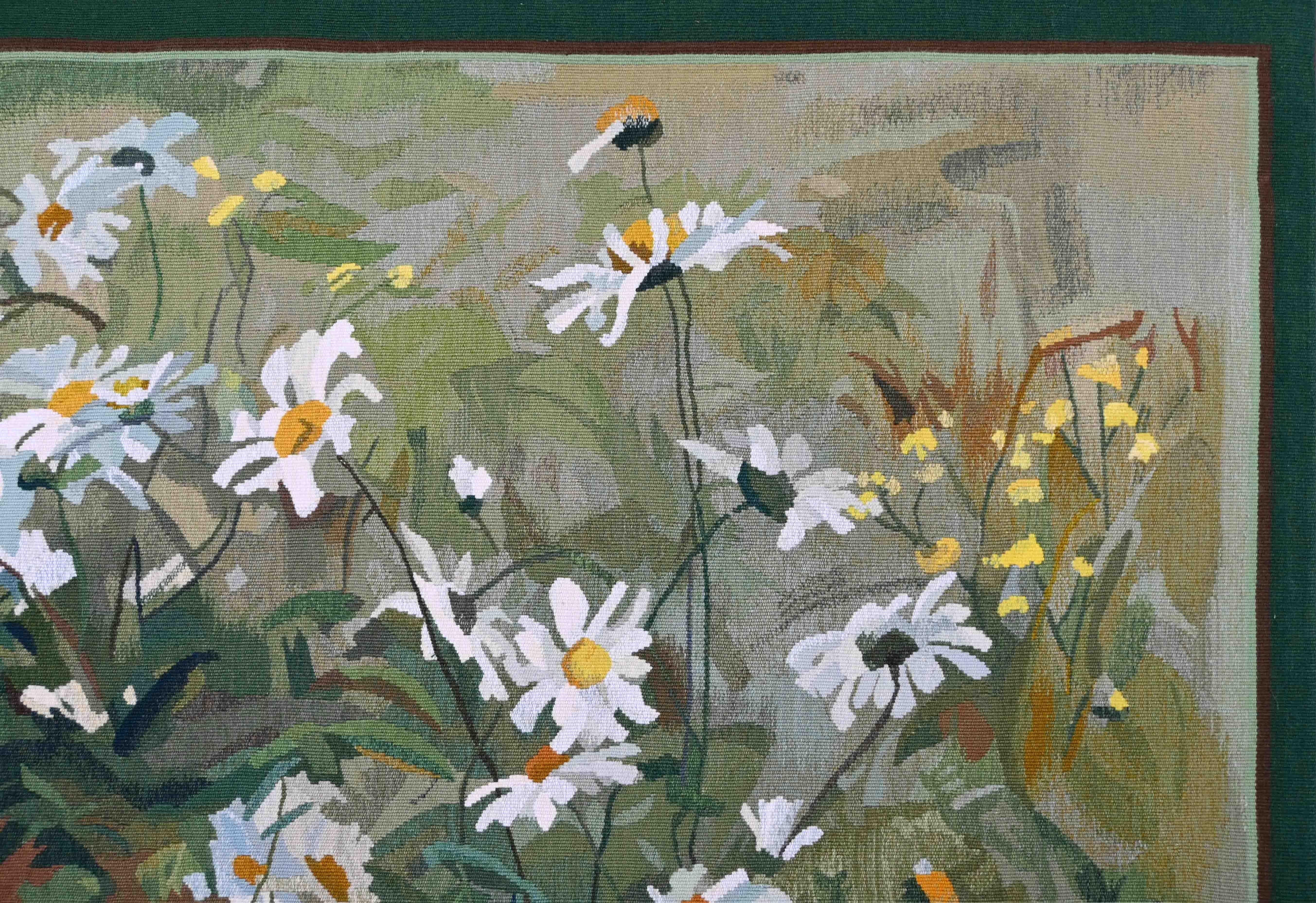 Adelyne Neveux, Las Margaritas - Tapiz de Aubusson francés, Atelier Legoueix - 1445 Lana en venta