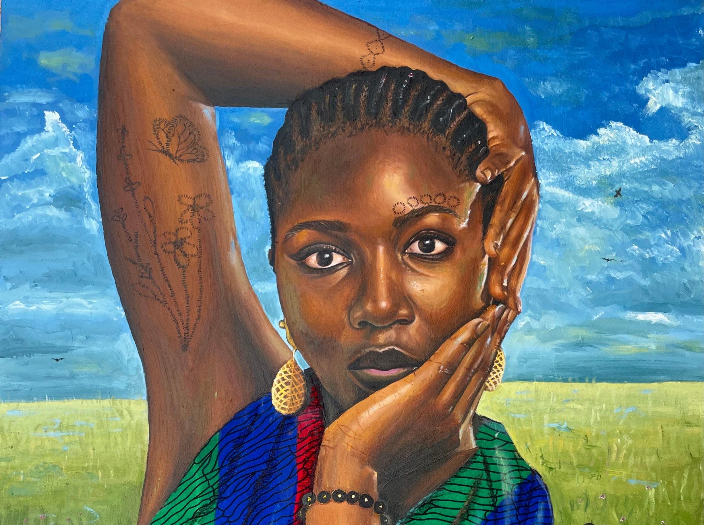 Bloom of Becoming -21st Century, Contemporary, Figurative Portrait, Africa Women - Painting by Ademola Clement Ajayi