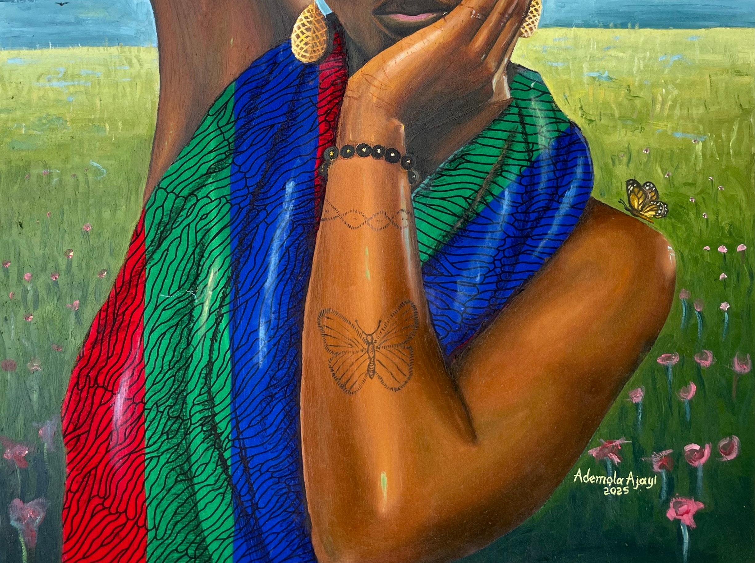 Bloom of Becoming -21st Century, Contemporary, Figurative Portrait, Africa Women - Modern Painting by Ademola Clement Ajayi
