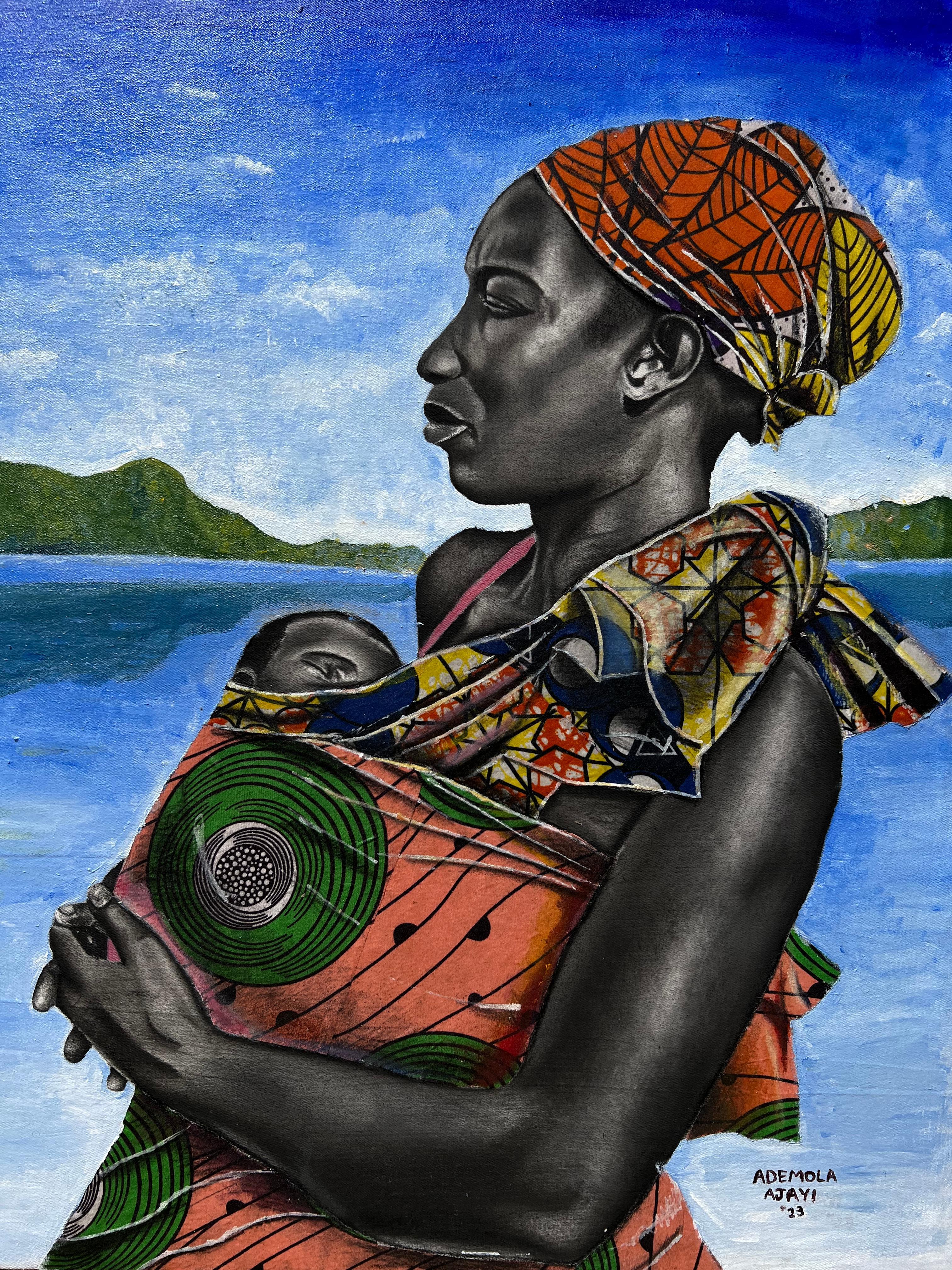 Ademola Clement Ajayi Portrait Painting - Fulfillment of Motherhood