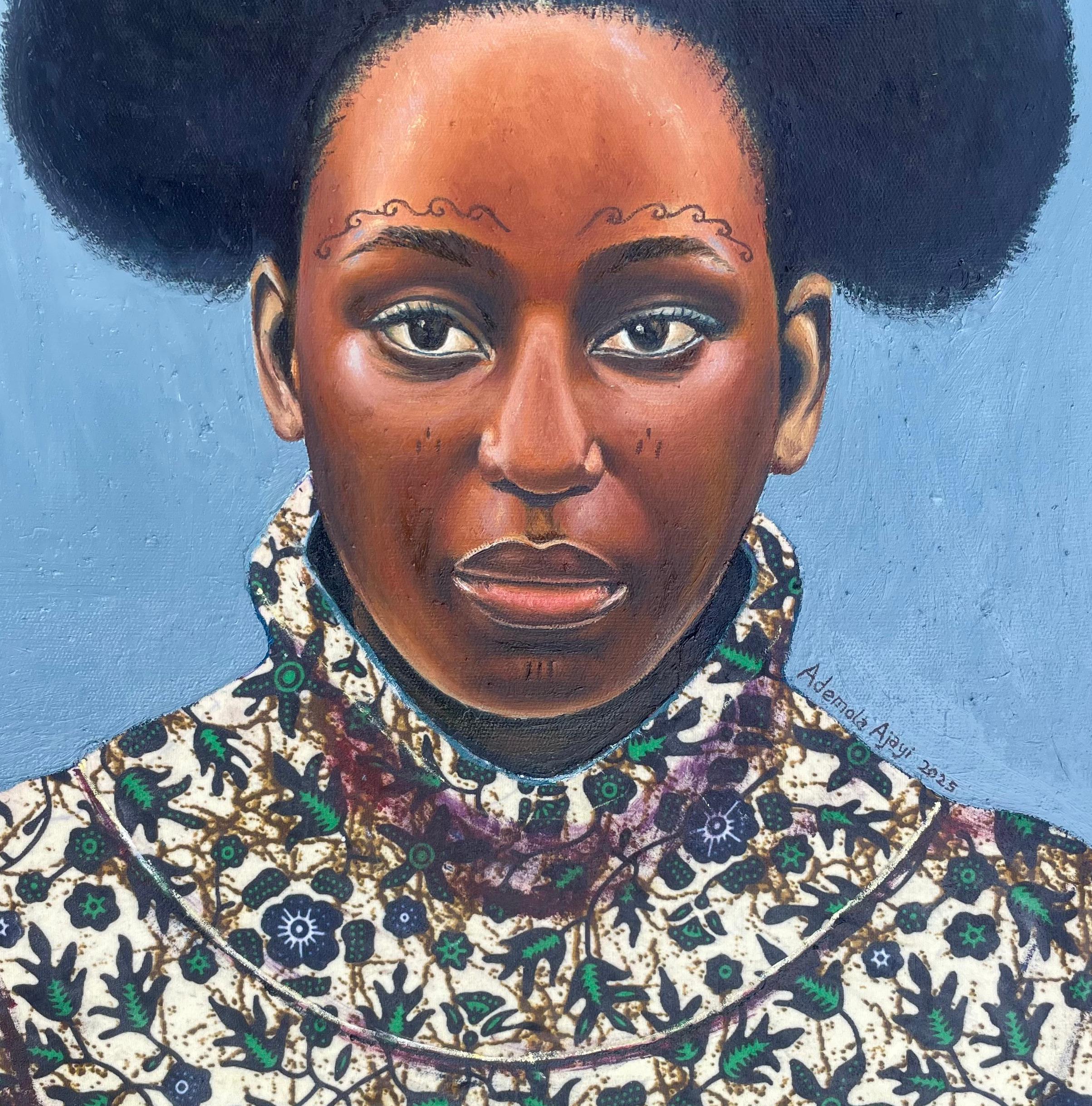 Innocence - 21e siècle, Contemporain, Portrait, Figuratif, Femmes, Afrique - Gris Portrait Painting par Ademola Clement Ajayi