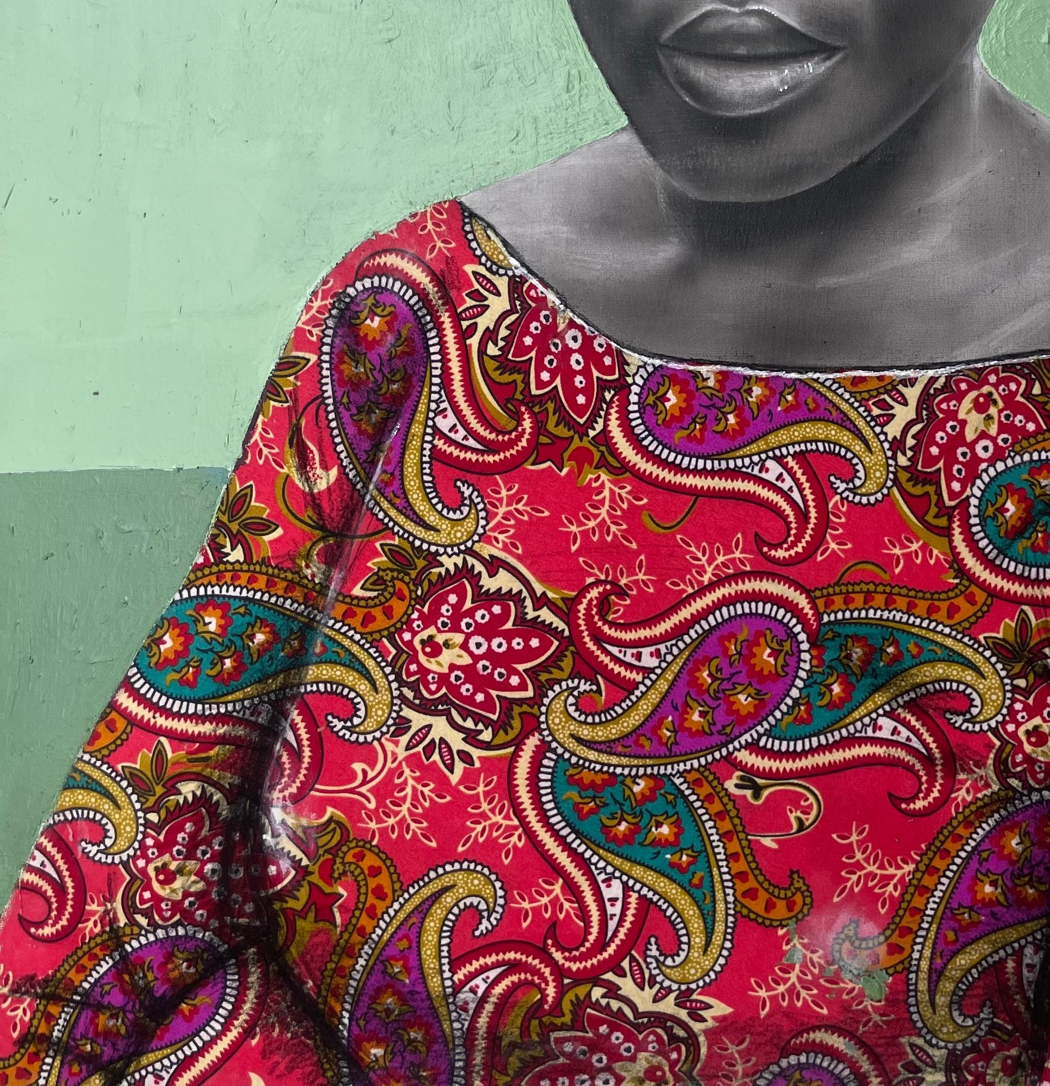 Iwalewa - Siglo XXI, Contemporáneo, Retrato figurativo, Vestimenta africana, Mujer - Figurative Painting Gris de Ademola Clement Ajayi