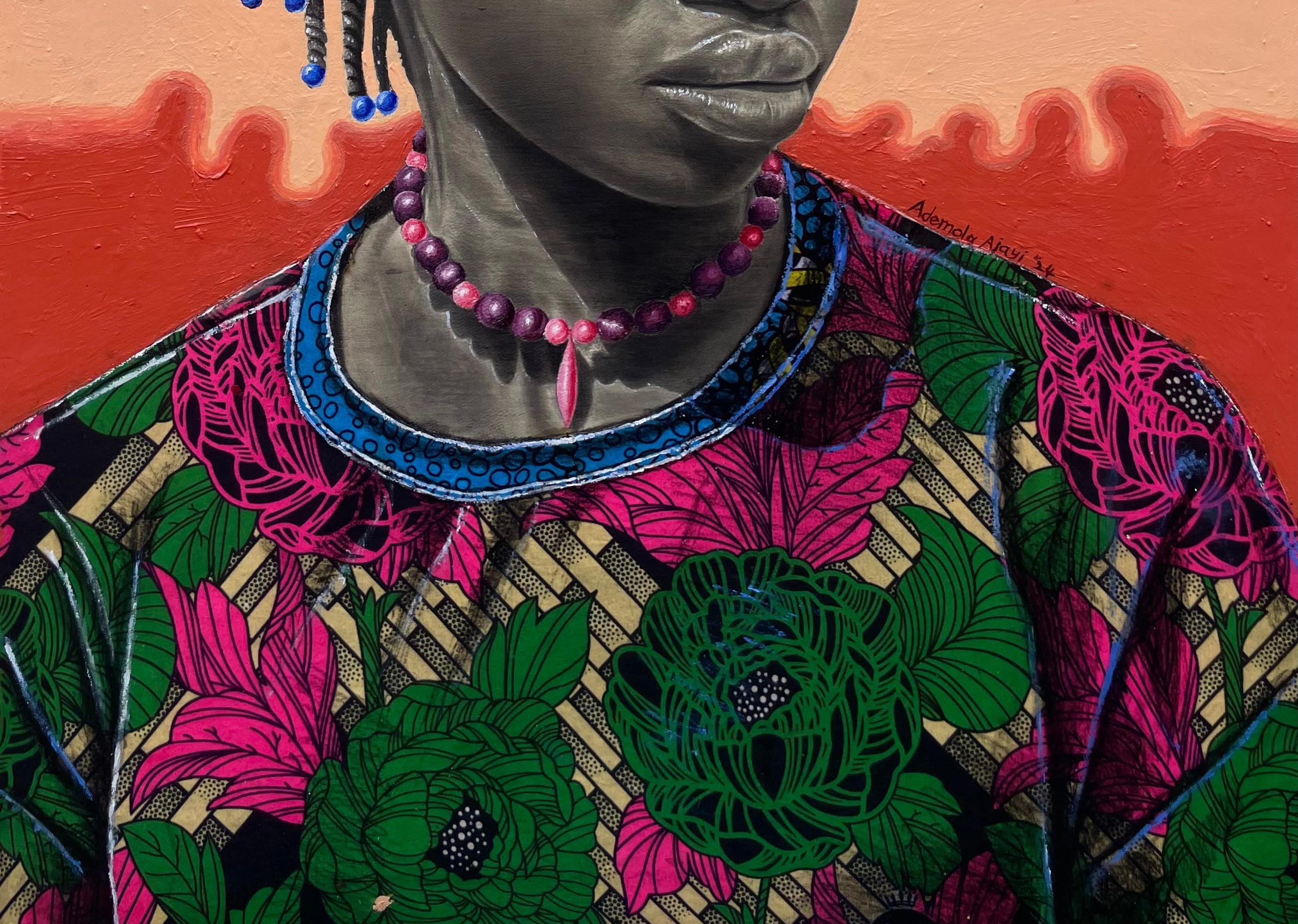 Karma - II secolo, Contemporaneo, Ritratto figurativo, Abito africano, Capelli di donna - Painting Moderno di Ademola Clement Ajayi
