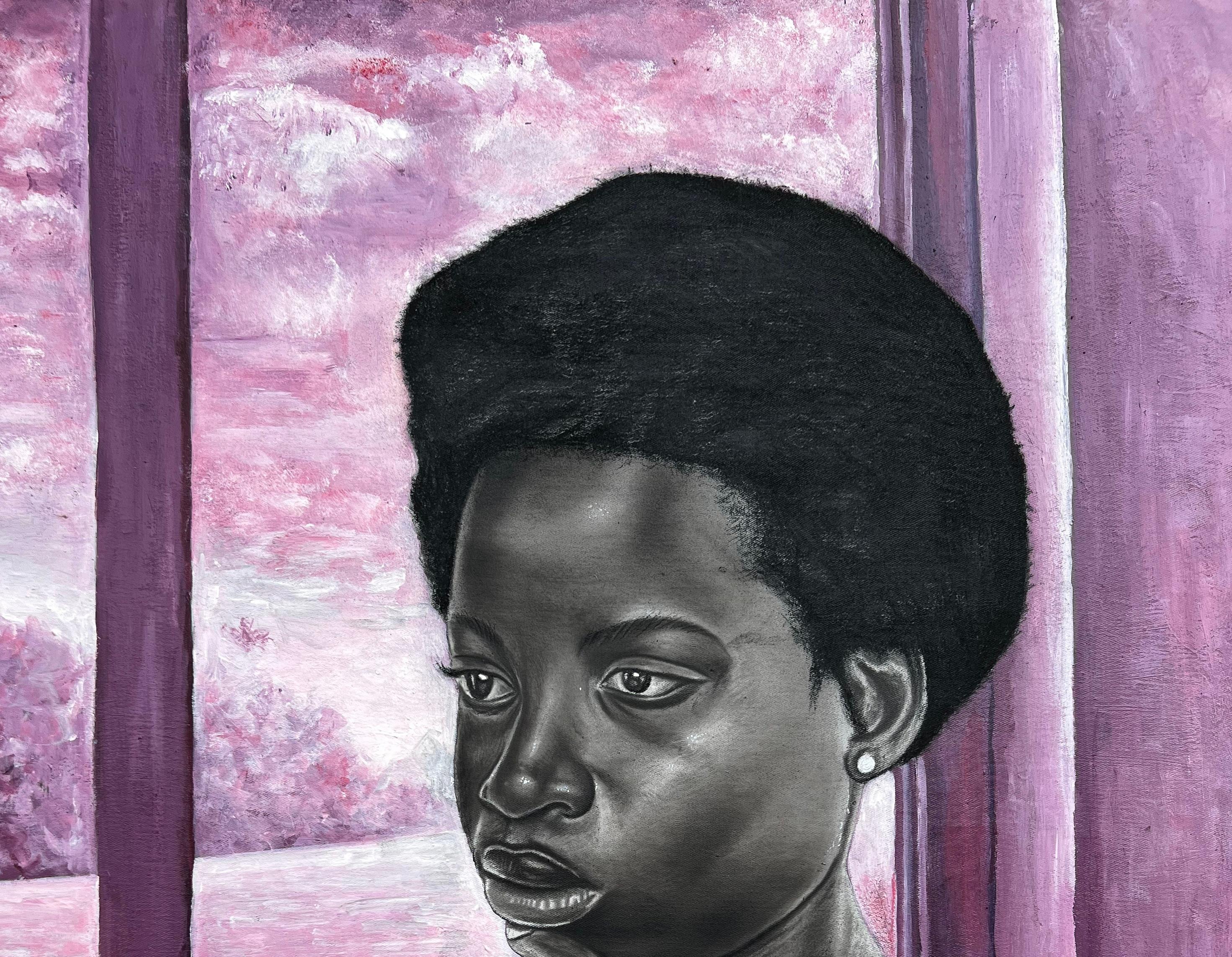 Méditation - 2st Century, Contemporary, Figurative Portrait, Africa Dress, Women - Painting de Ademola Clement Ajayi