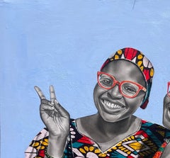 La pace inizia con un sorriso - Ritratto figurativo di donne del 21° secolo, contemporaneo